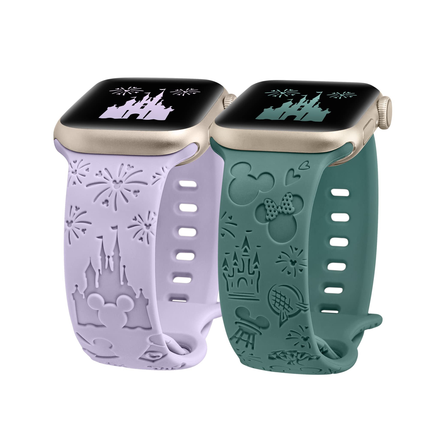 2 Packs Cartoon Engraved Bands Compatible with Apple Watch Bands 41mm 40mm 38mm Women, Cute Anime Designer Soft Silicone Strap for iWatch Series