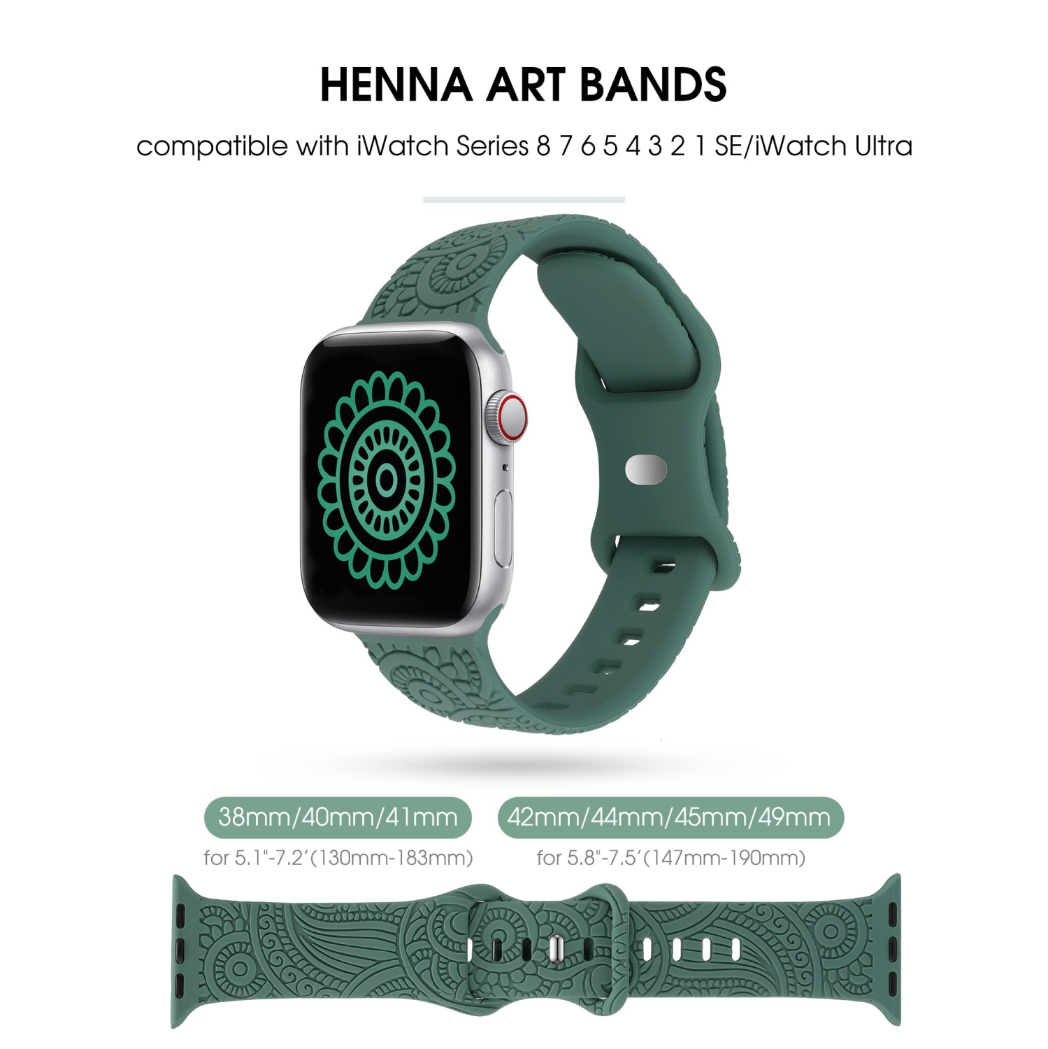 3 Packs Compatible with Apple Watch Band 38mm 40mm 41mm Women Men Soft Silicone Laser Engraved Flower Pattern Bracelet Sport Strap for iWatch Series
