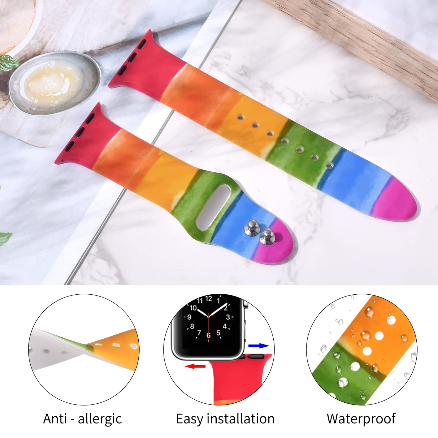 Apple Watch Band 38mm 40mm 41mm for Women Men, Soft Silicone Replacement Strap Sport Band for iWatch Band Series SE/SE 2/9/8/7/6/5/4/3/2/1