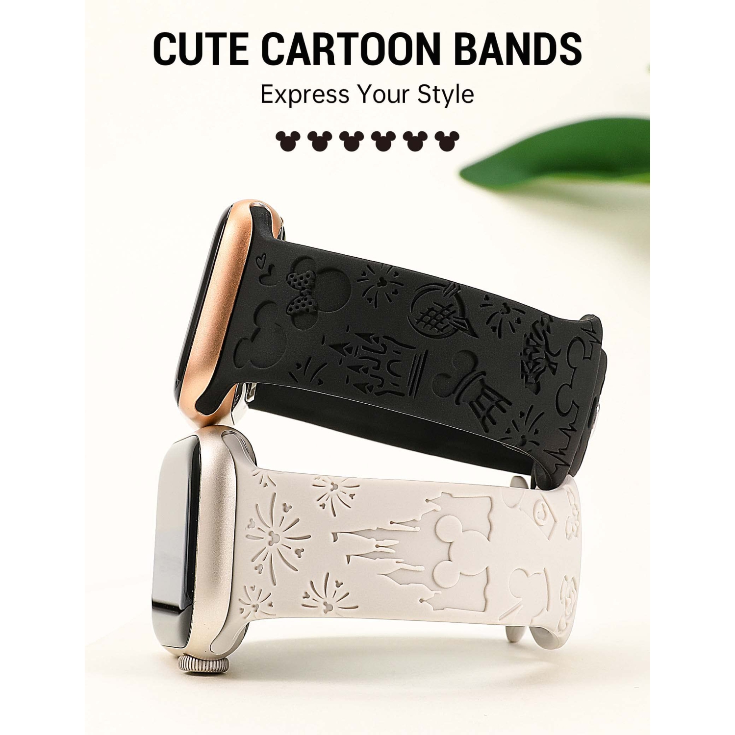 2 Packs Cartoon Engraved Bands Compatible with Apple Watch Bands 49mm 45mm 44mm 42mm Women, Cute Designer Soft Silicone Strap for iWatch Series