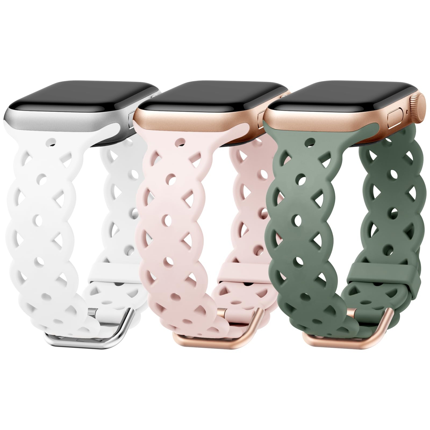Lace Silicone Bands Compatible with Apple Watch Band 42mm 44mm 45mm 49mm for Women Men, Hollow-Out Design Wristbands Soft Sport Straps for iWatch