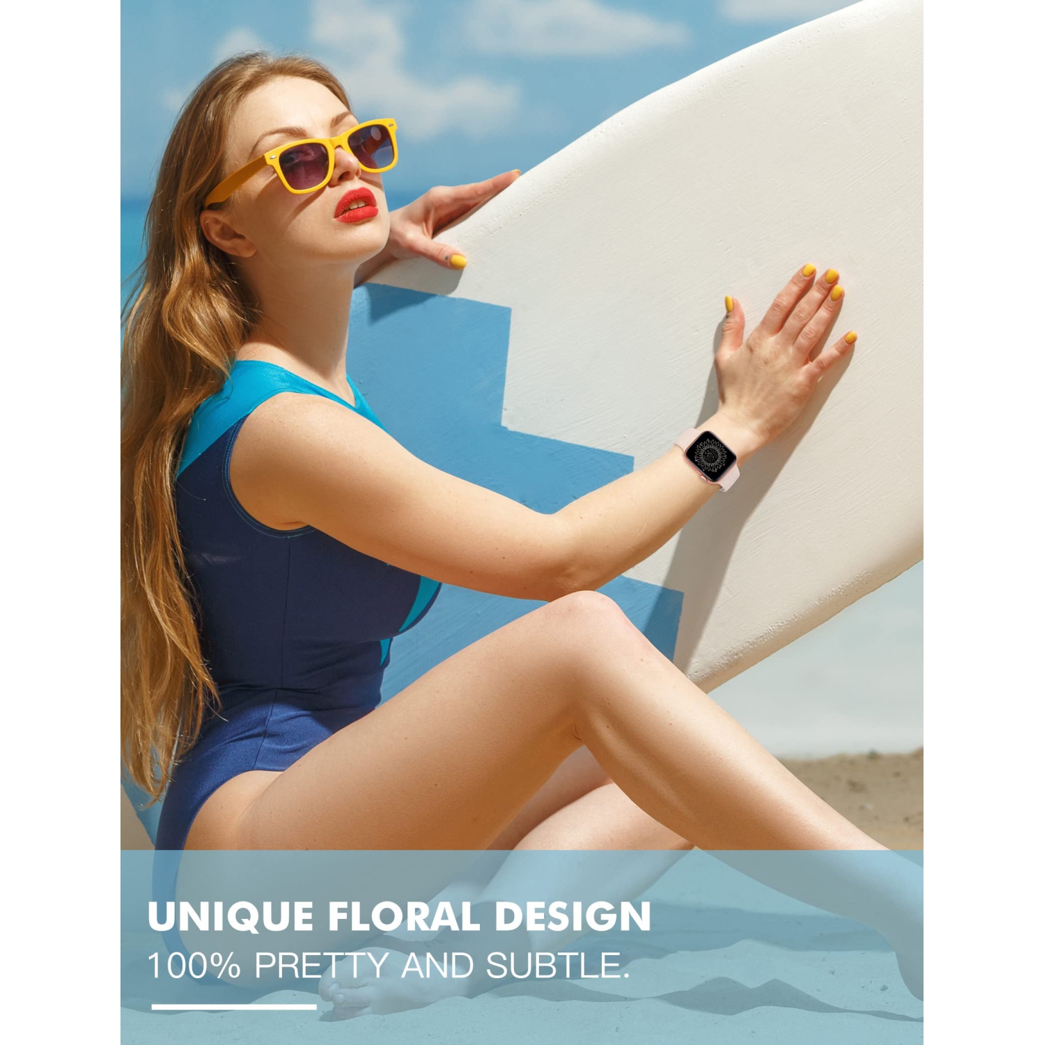 2 Packs Compatible with Apple Watch Band 41mm 40mm 38mm Women Girls Silicone Dressy Floral Engraved Strap Sunflower Wildflower Sport Bracelet for