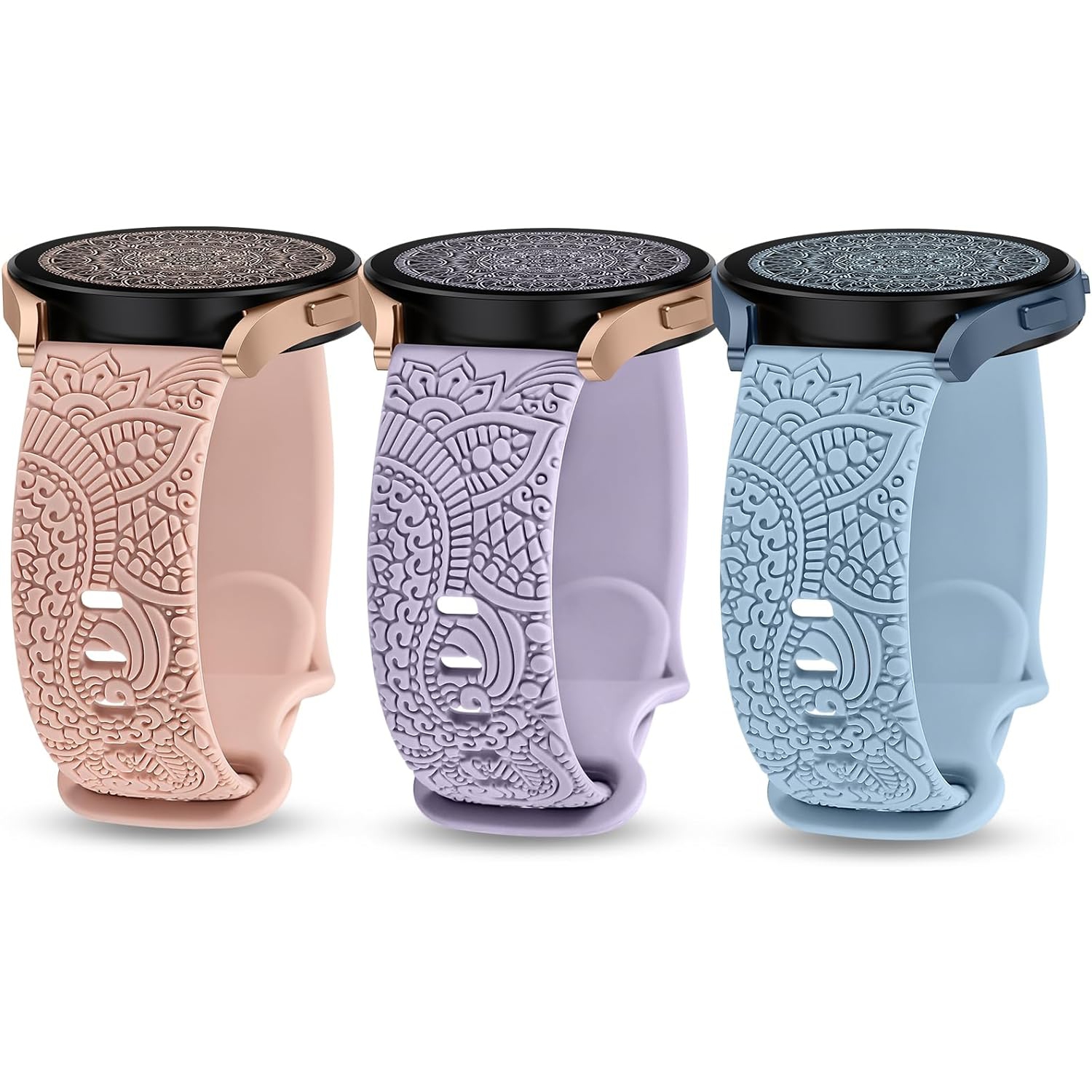 Floral Engraved Bands Compatible with Samsung Galaxy Watch Band 40mm 41mm 42mm 43mm 44mm 45mm 46mm 47mm, Soft Silicone Cute Samsung Galaxy Watch Band 6 5 4 3 2 S3 S2