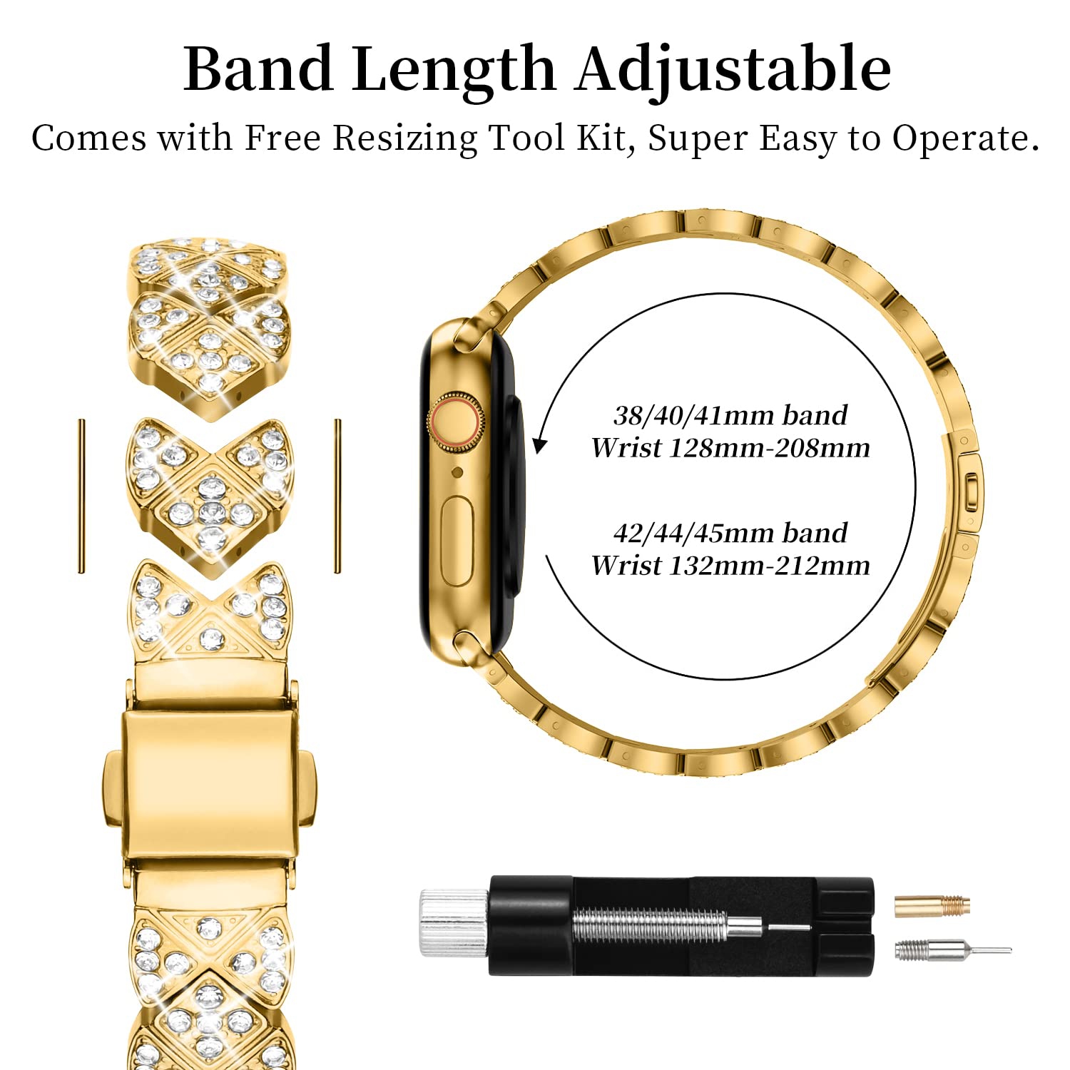 Apple Watch Band 44mm with Case Women,Jewelry Bling Metal Straps Bracelet for Apple Watch Bands Series 8 SE 7 6 5 4 3 2 1(44mm Gold)