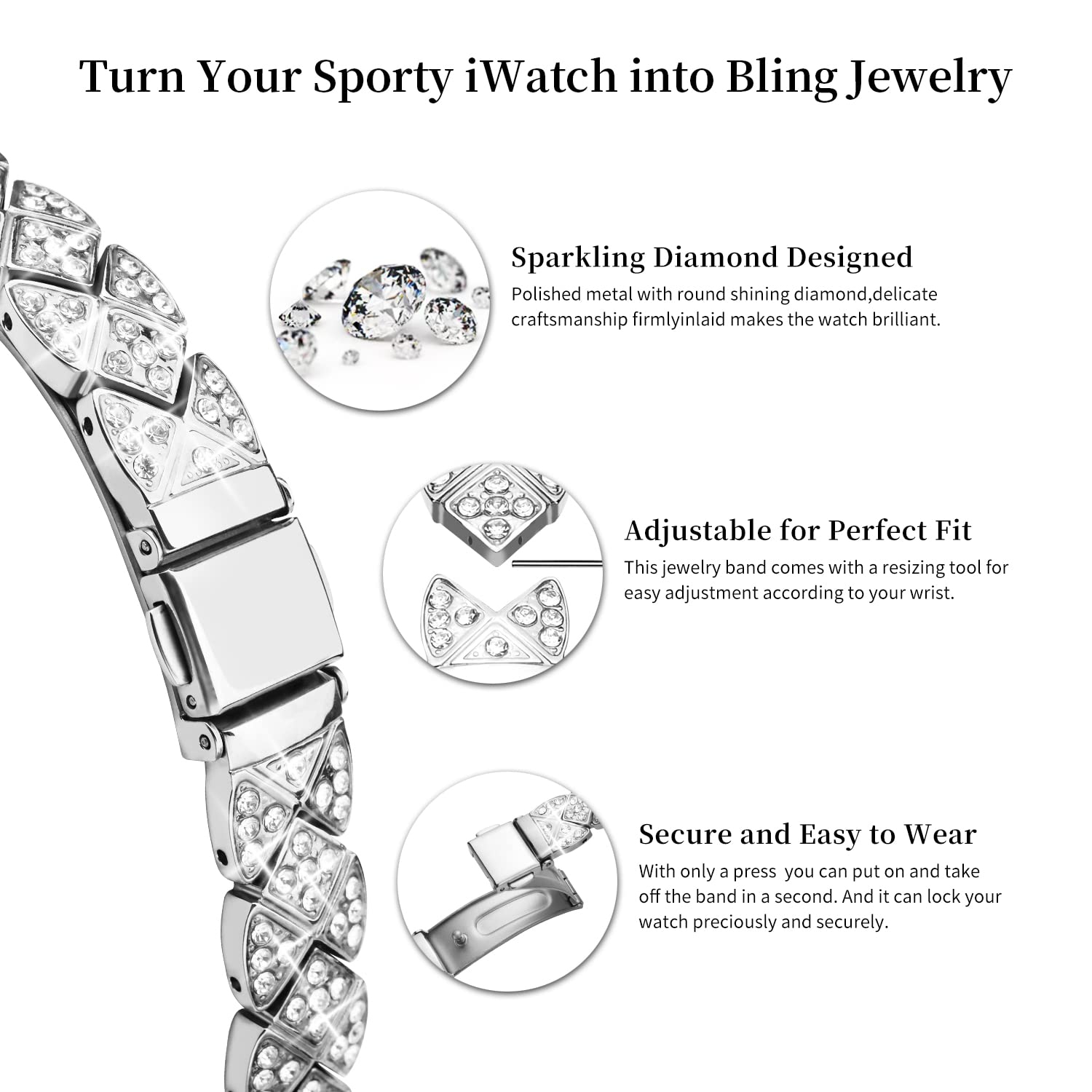 Bracelet pour Apple Watch 44&nbsp;mm avec boîtier, Bracelet bijoux et bracelets en métal pour Apple Watch Series 8 se 7 6 5 4 3 2 1&nbsp;mm