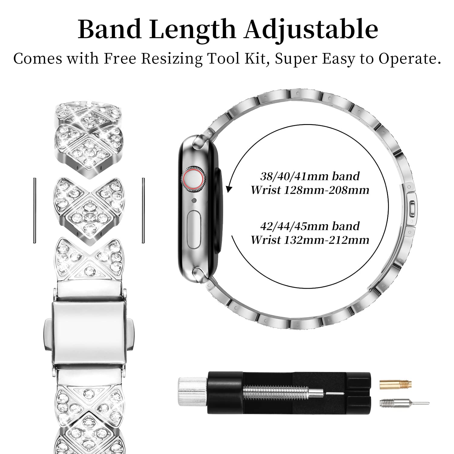 Bracelet pour Apple Watch 44&nbsp;mm avec boîtier, Bracelet bijoux et bracelets en métal pour Apple Watch Series 8 se 7 6 5 4 3 2 1&nbsp;mm