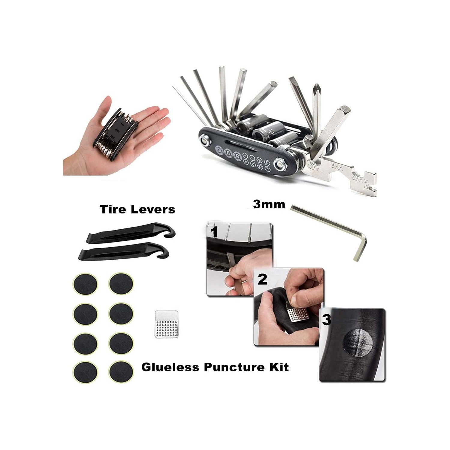 Bike Repair Kit, Home Bike Portable Patches Fixes Tool with Bicycle Repair Bag & Bicycle Tire Pump for Mountain Bike and Road Bike Camping Travel