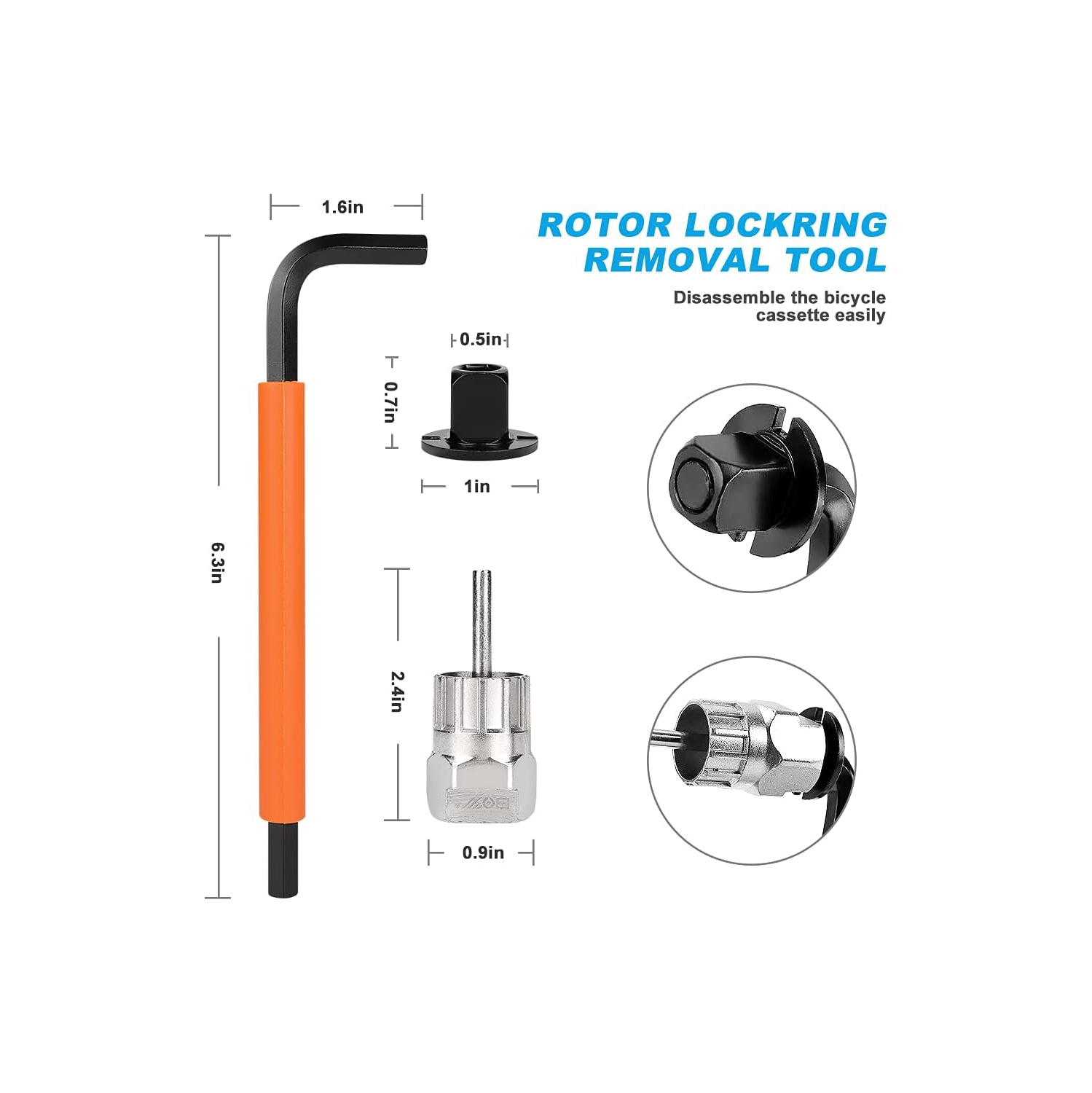 Bike Tool Kit, Including Bicycle Crank Removal Tool, 3 in 1 Bike Cassette Removal Tool, Bottom Bracket Remover, Rotor Lockring Removal Tool, Bike
