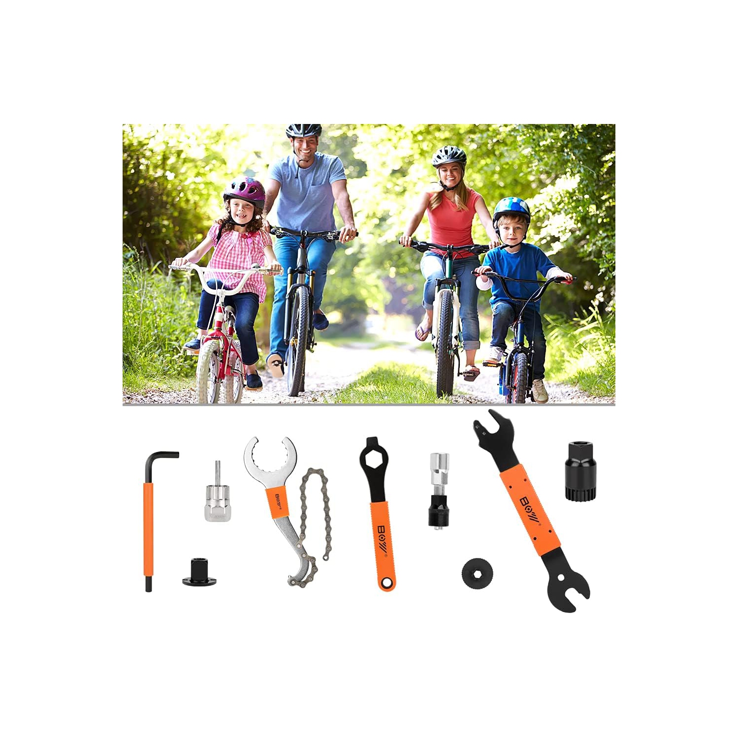 Bike Tool Kit, Including Bicycle Crank Removal Tool, 3 in 1 Bike Cassette Removal Tool, Bottom Bracket Remover, Rotor Lockring Removal Tool, Bike