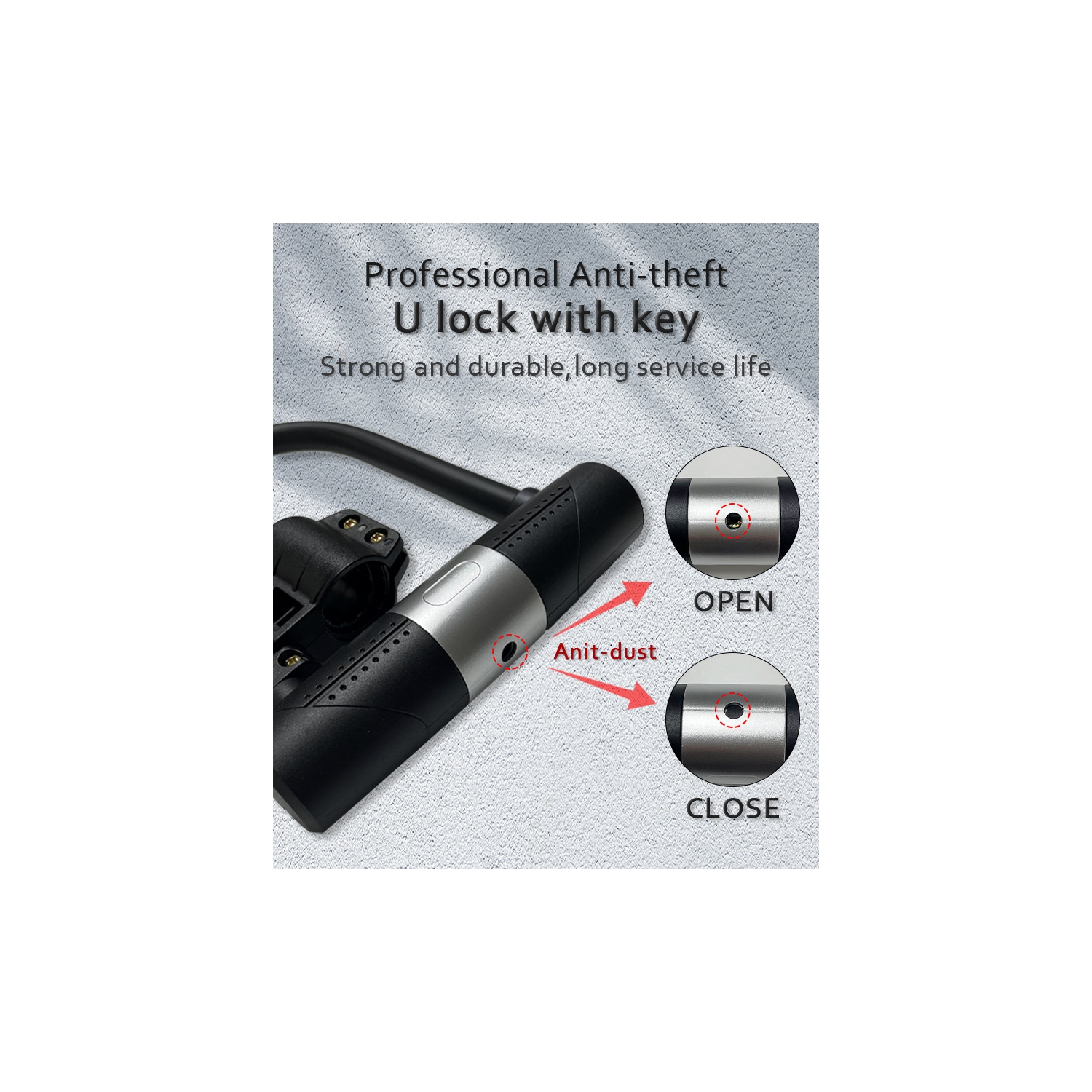 Verrou de vélo robuste à arceau en U 14&nbsp;mm et câble 10&nbsp;mm x 1,8&nbsp;m avec support de fixation pour vélo de montagne pliable et