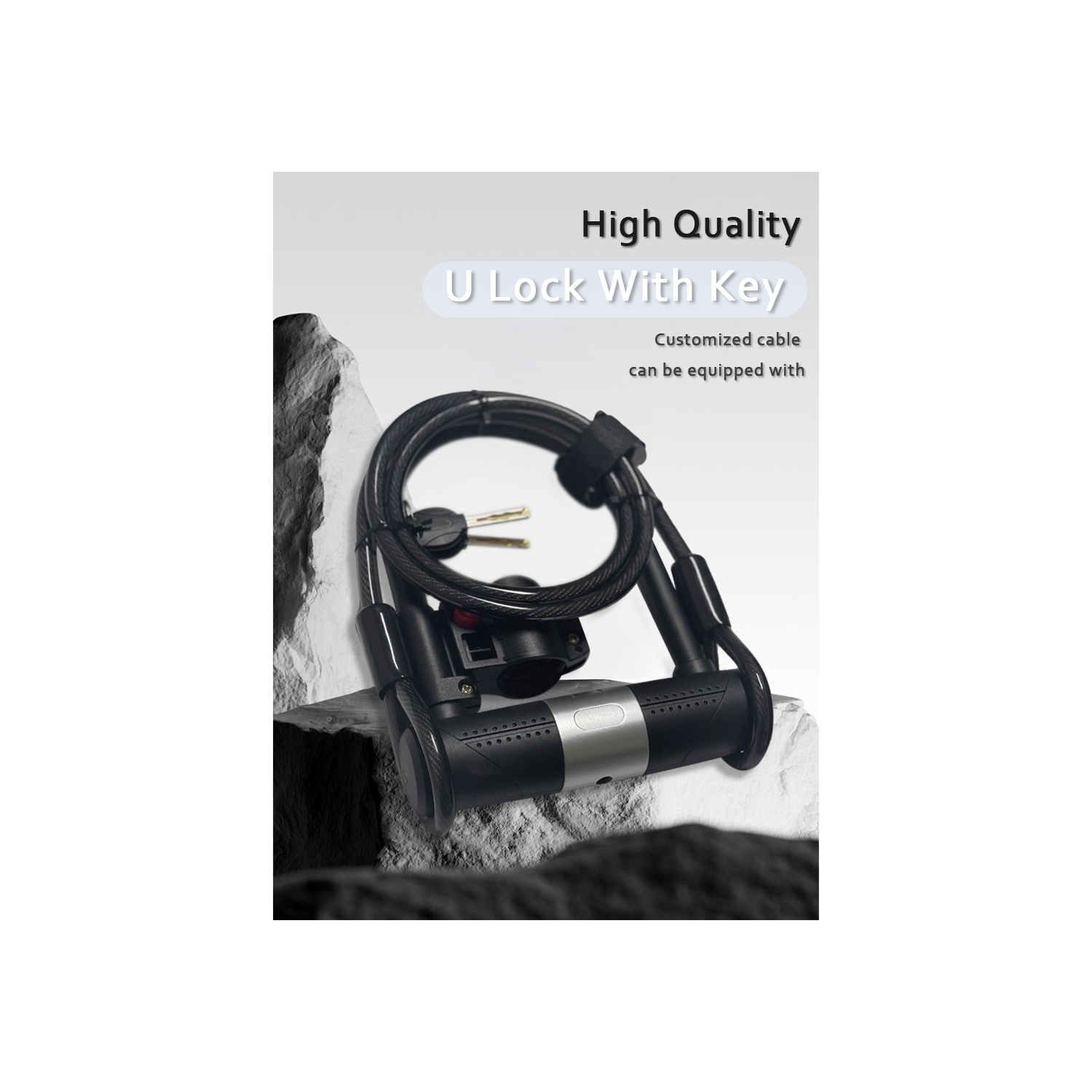 Verrou de vélo robuste à arceau en U 14&nbsp;mm et câble 10&nbsp;mm x 1,8&nbsp;m avec support de fixation pour vélo de montagne pliable et