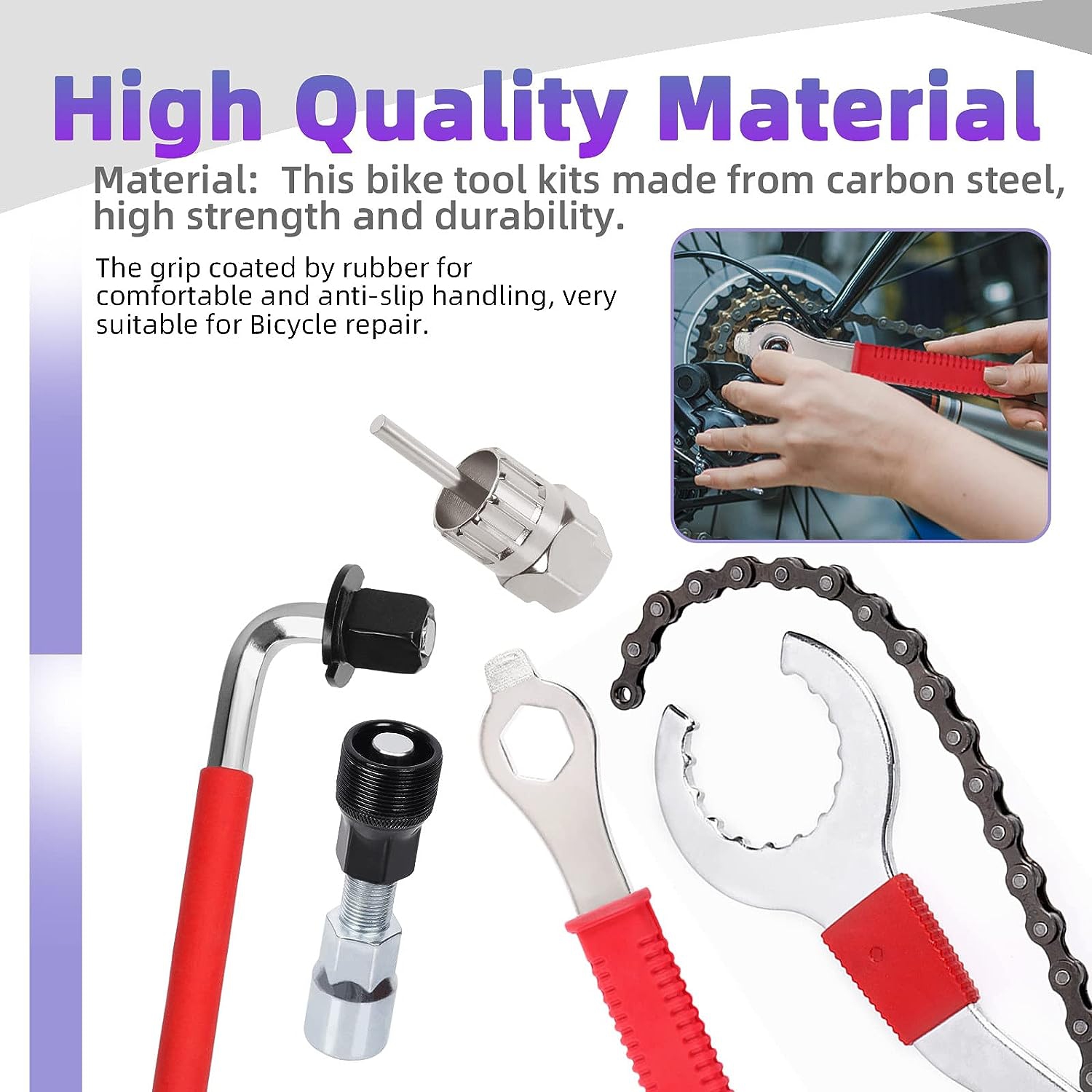 7 Pcs Bicycle Bike Repair Tool Assortment Kit, 3 in 1 Multi Bike Cassette Removal with Chain Whip, Auxiliary Wrench, Bracket Removal, Crank Puller