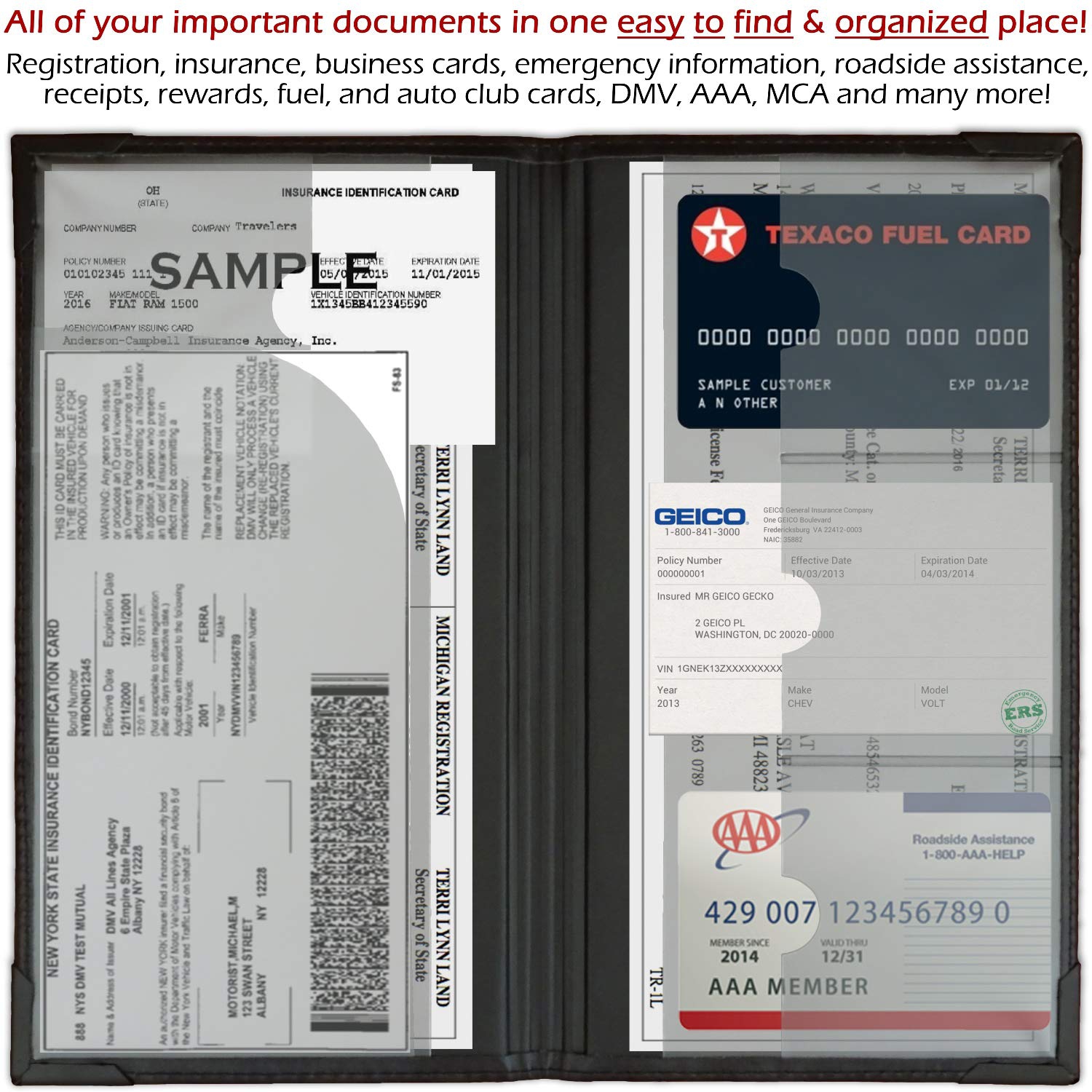 Auto Insurance and Registration Card Holder - Vehicle Glove Box Document Organizer - Car Essential Paperwork Holder for DMV, AAA, Contact Information