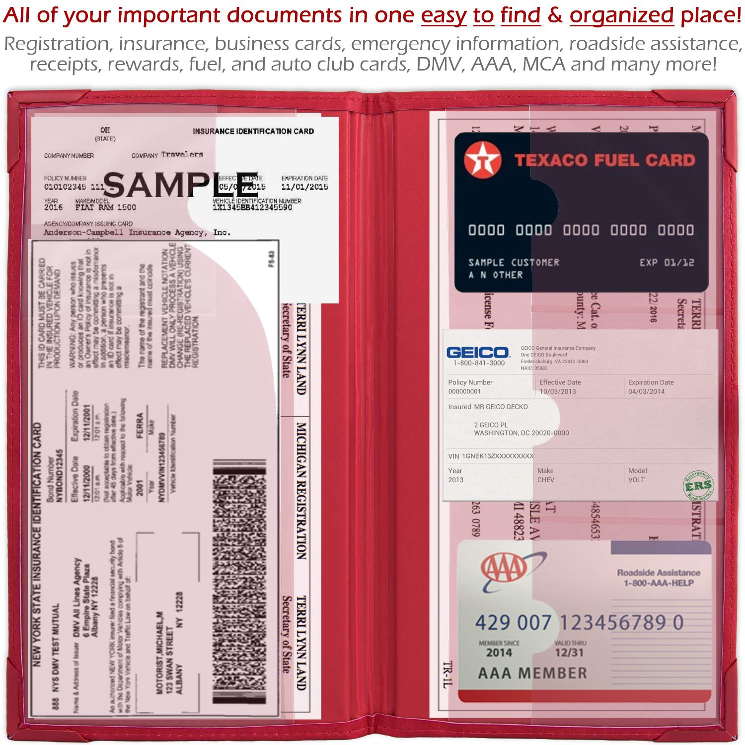 Auto Insurance and Registration Card Holder - Vehicle Glove Box Document Organizer - Car Essential Paperwork Holder for DMV, AAA, Contact Information