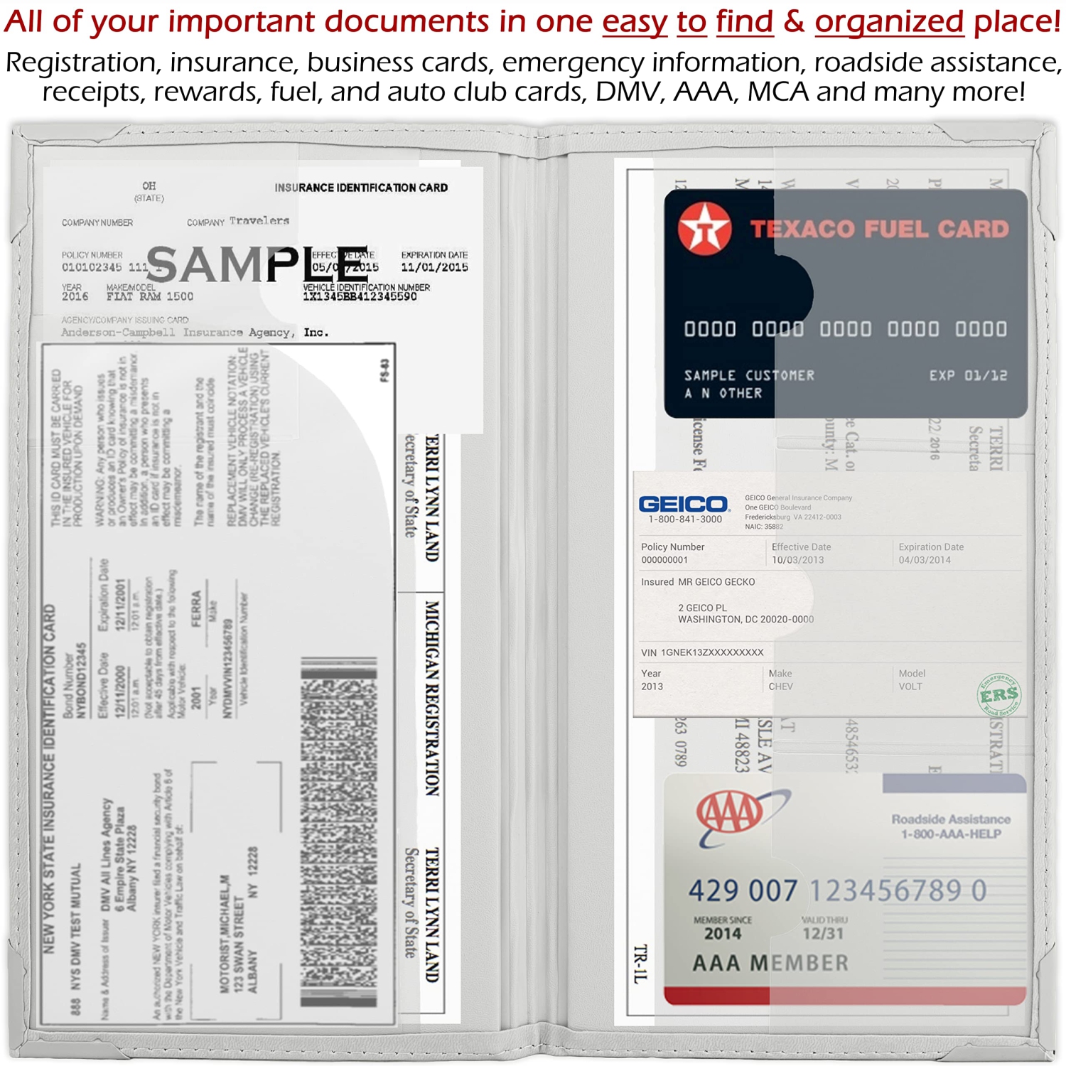 Auto Insurance and Registration Card Holder - Vehicle Glove Box Document Organizer - Car Essential Paperwork Holder for DMV, AAA, Contact Information