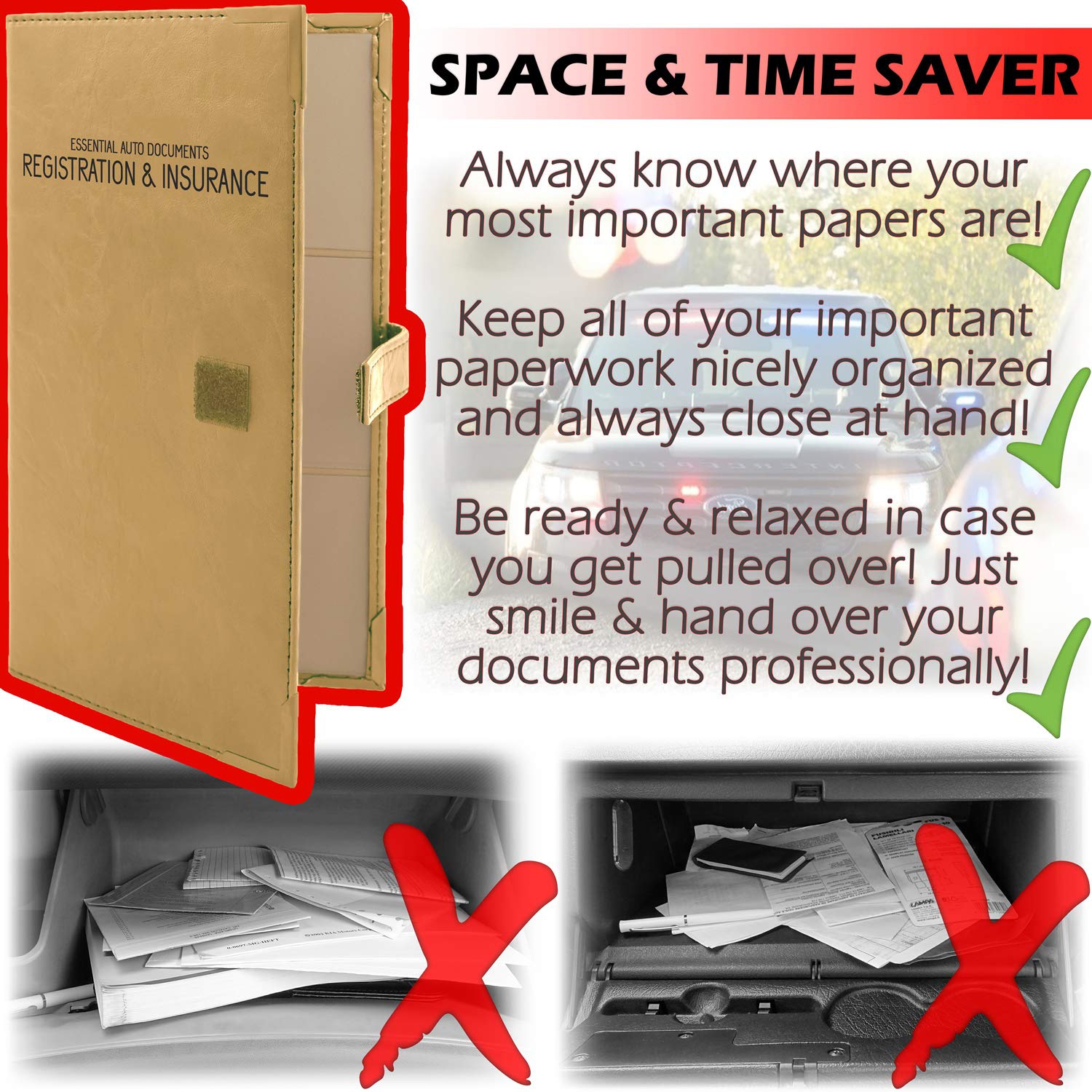 Auto Insurance and Registration Card Holder - Vehicle Glove Box Document Organizer - Car Essential Paperwork Holder for DMV, AAA, Contact Information