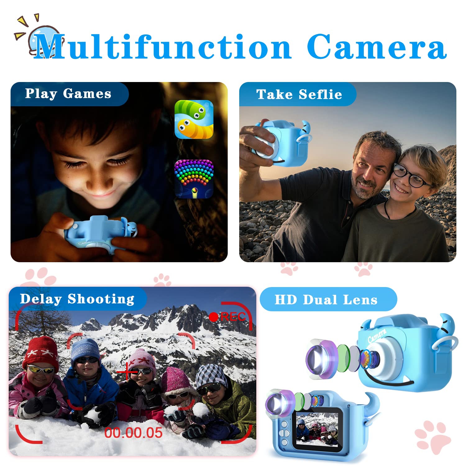 Kids Camera Toys for 9 10 11 12 Year Old Boys/Girls, Kids Digital Camera for Toddler with Video, Christmas Birthday Festival Gifts for Kids, Selfie