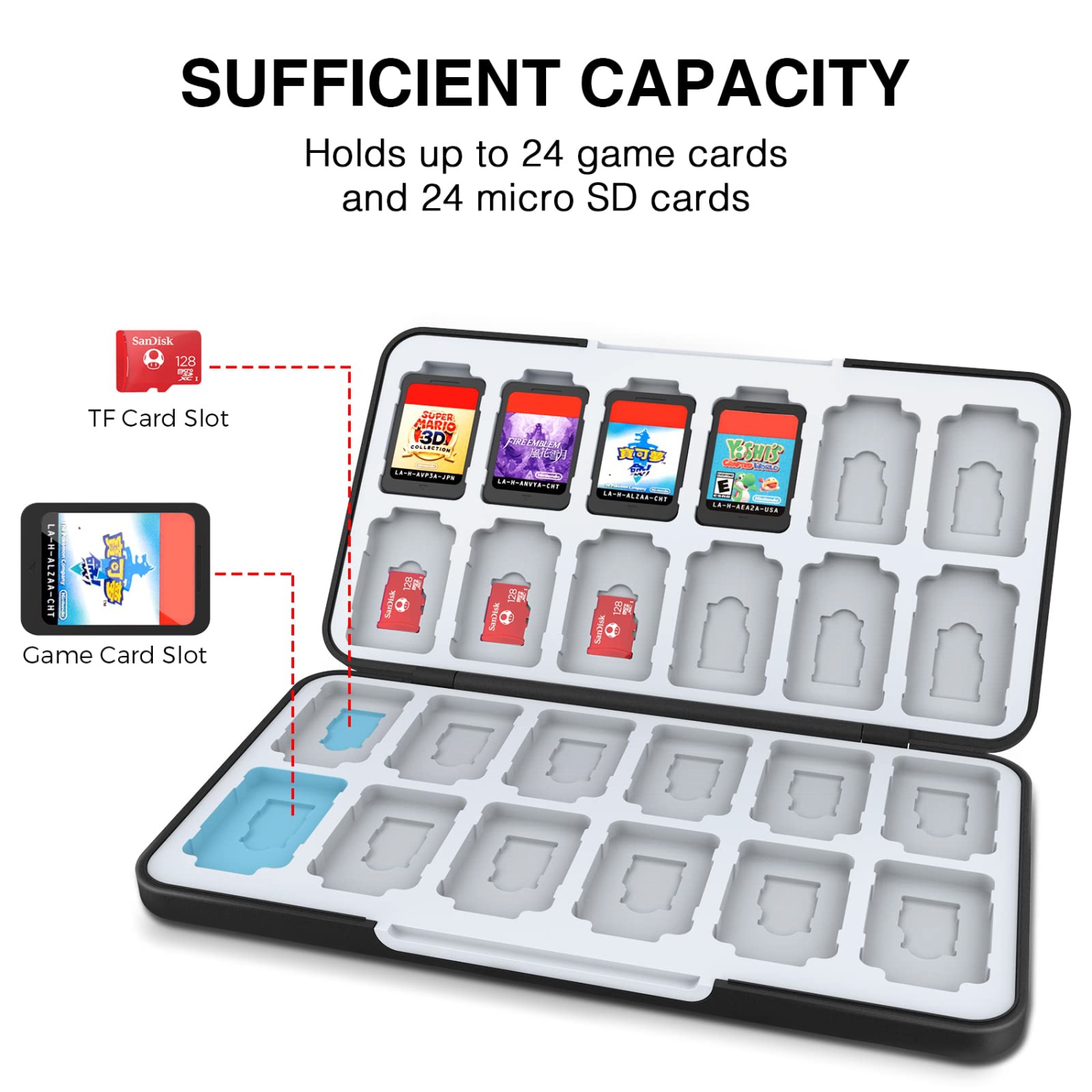 Étui pour cartes de jeu pour Nintendo Switch ou cartes mémoire microSD, stockage de cartes de jeu Custom Pattern Switch avec 24 fentes pour cartes de