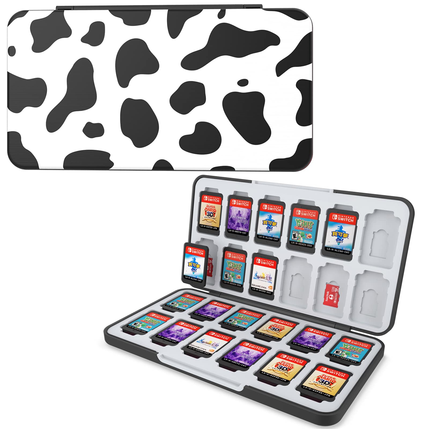 Game Card Case for Nintendo Switch Game Card or Micro SD Memory Cards,Custom Pattern Switch OLED Game Card Storage with 24 Game Card Slots and 24 Micro SD Card Slots. (Cow)