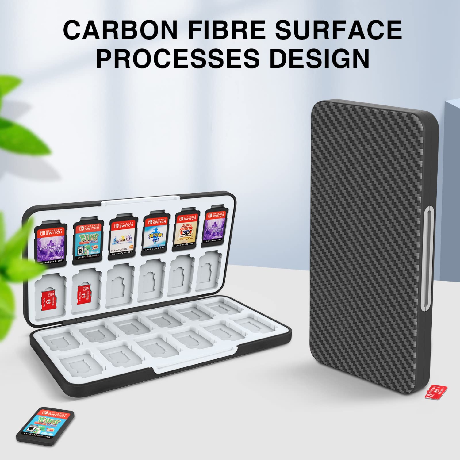 Game Card Case for Nintendo Switch Game Card, Carbon Fibre Surface Processes Design Switch Game Memory Card Storage with 24 Game Card Slots and 24