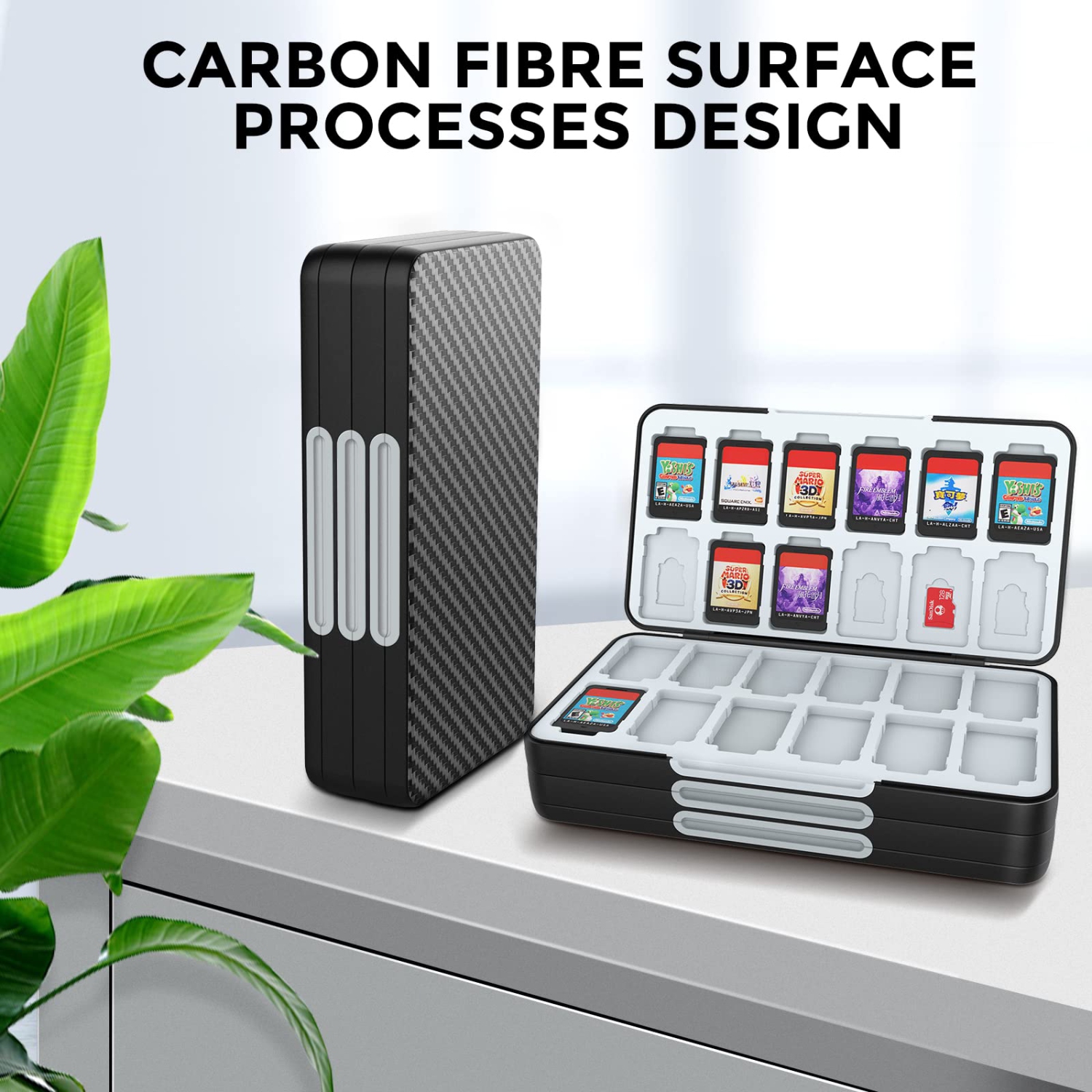 Game Card Case for Nintendo Switch&Switch OLED,Carbon Fibre Surface Processes Design Switch Lite Game Card Storage Case with 72 Game Card Slots and