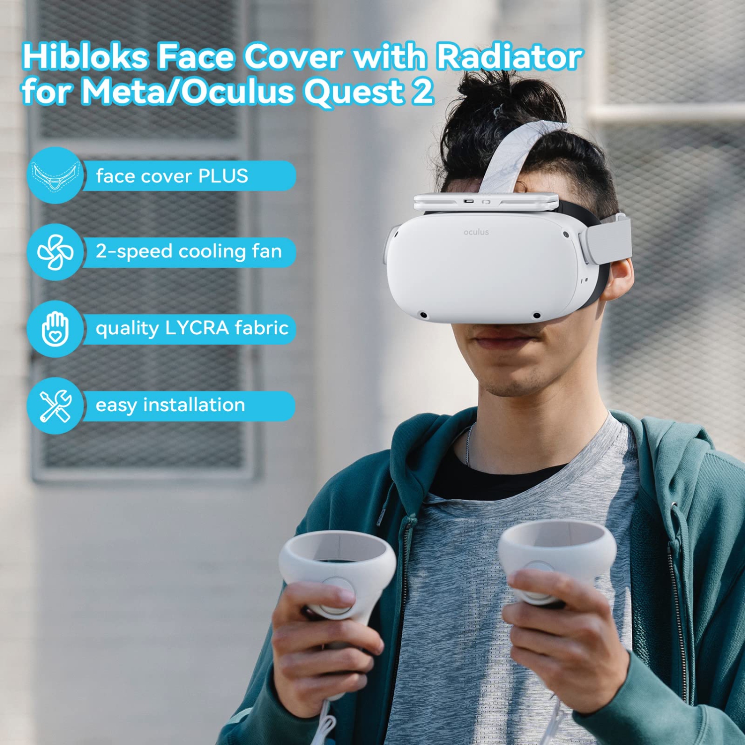 HiBloks Cooling Fan Face Cover for Meta/Oculus Quest 2 Accessories, Soft Lycra Cotton Face Cover, Quest 2 Cooling Fan Active Air Circulation