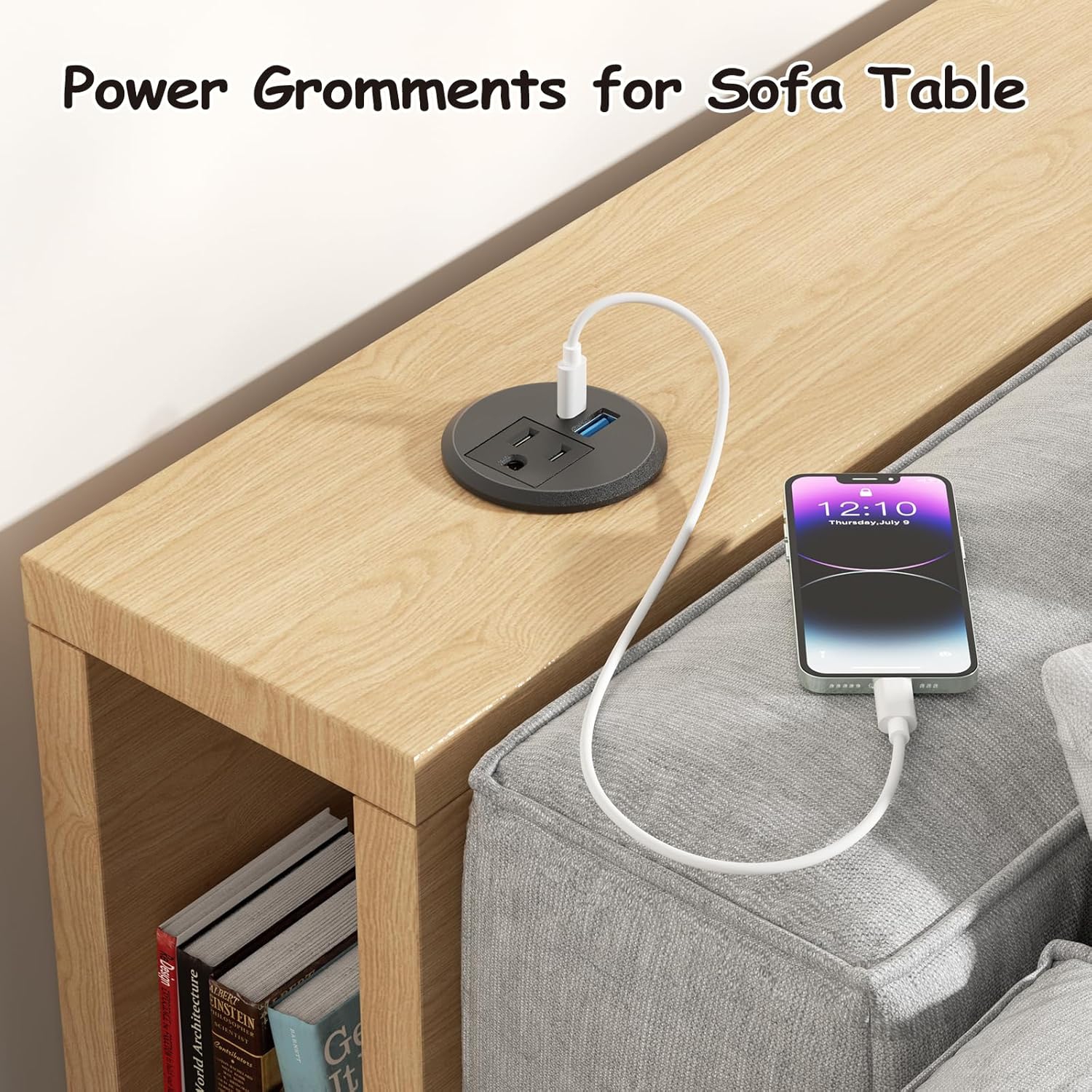 2 inch Desktop Power Grommet, PD 20W USB C Recessed Strip with AC Outlet and 18W USB A Charging Port, Hidden Round Power Outlets w 6FT Extension