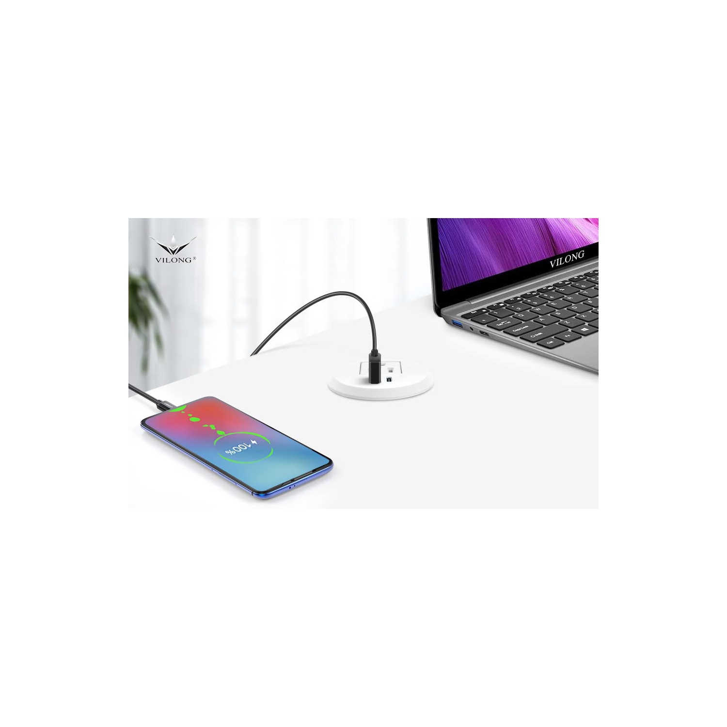 2 inch Desk Power Grommet Outlet, Power Strip Socket, 18W PD Fast Charging USB-C Grommet,Connect 1 AC Plug, Power Station Center for Furniture