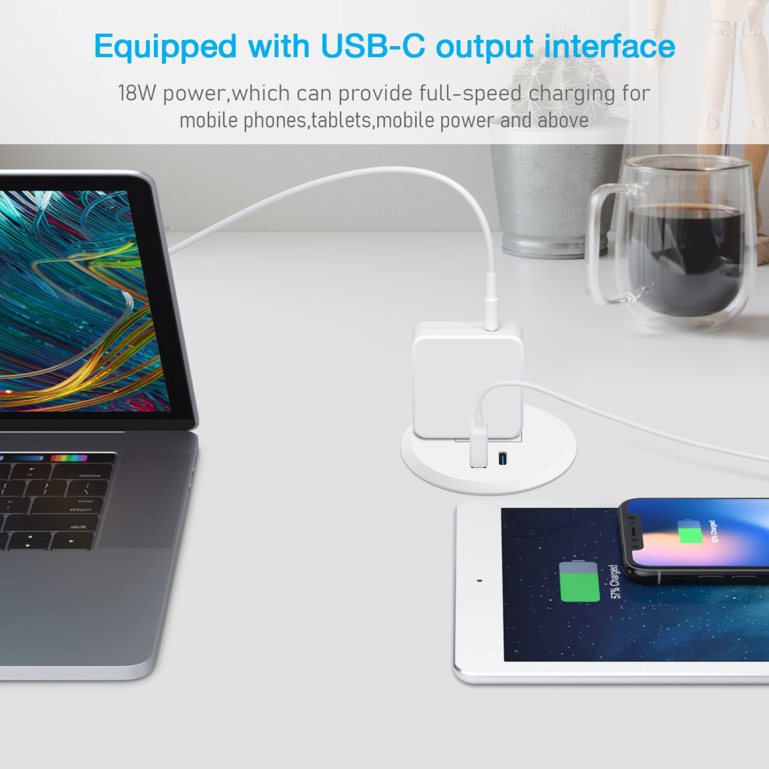 2 inch Desk Power Grommet Outlet, Power Strip Socket, 18W PD Fast Charging USB-C Grommet,Connect 1 AC Plug, Power Station Center for Furniture