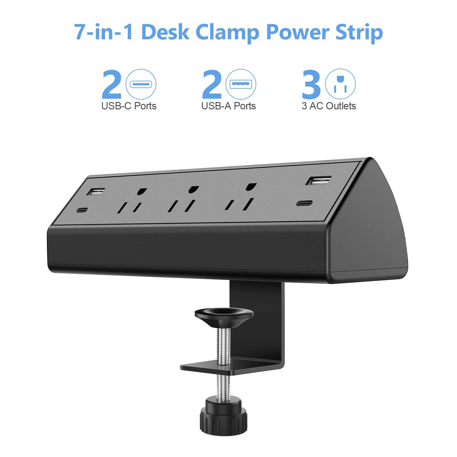 Desk Clamp Power Strip,Desktop Mount Surge Protector,40W Fast Charging Station,2 PD 20W USB C Ports,3 Outlets,6FT Flat Plug for Home,Office,Fit 1.6"