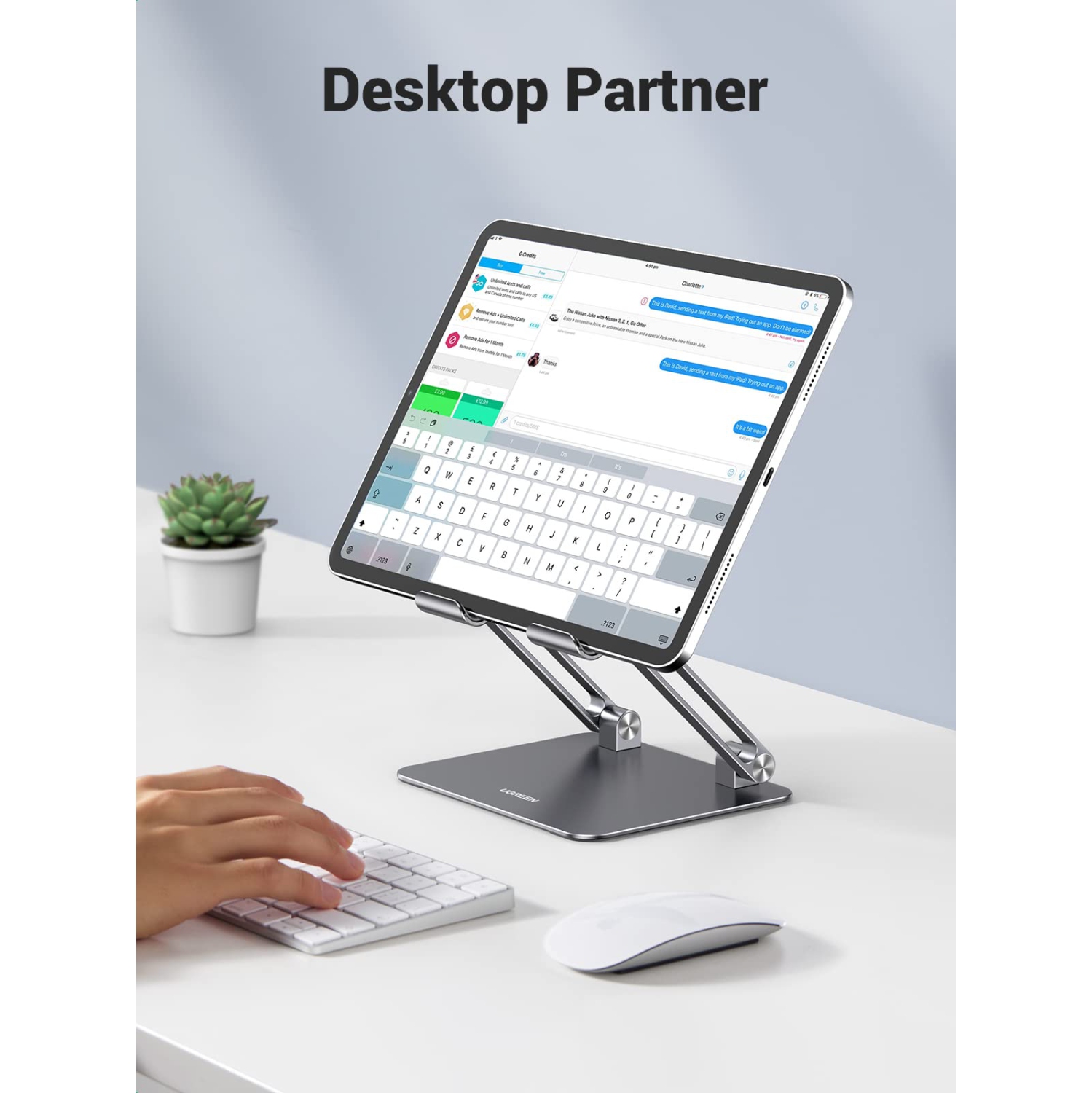 Tablet Stand Holder for Desk, Aluminum Desktop Tablet Holder Dock Adjustable Foldable Riser Compatible with iPad Pro 12.9, 9.7, 10.5, iPad Air, iPad