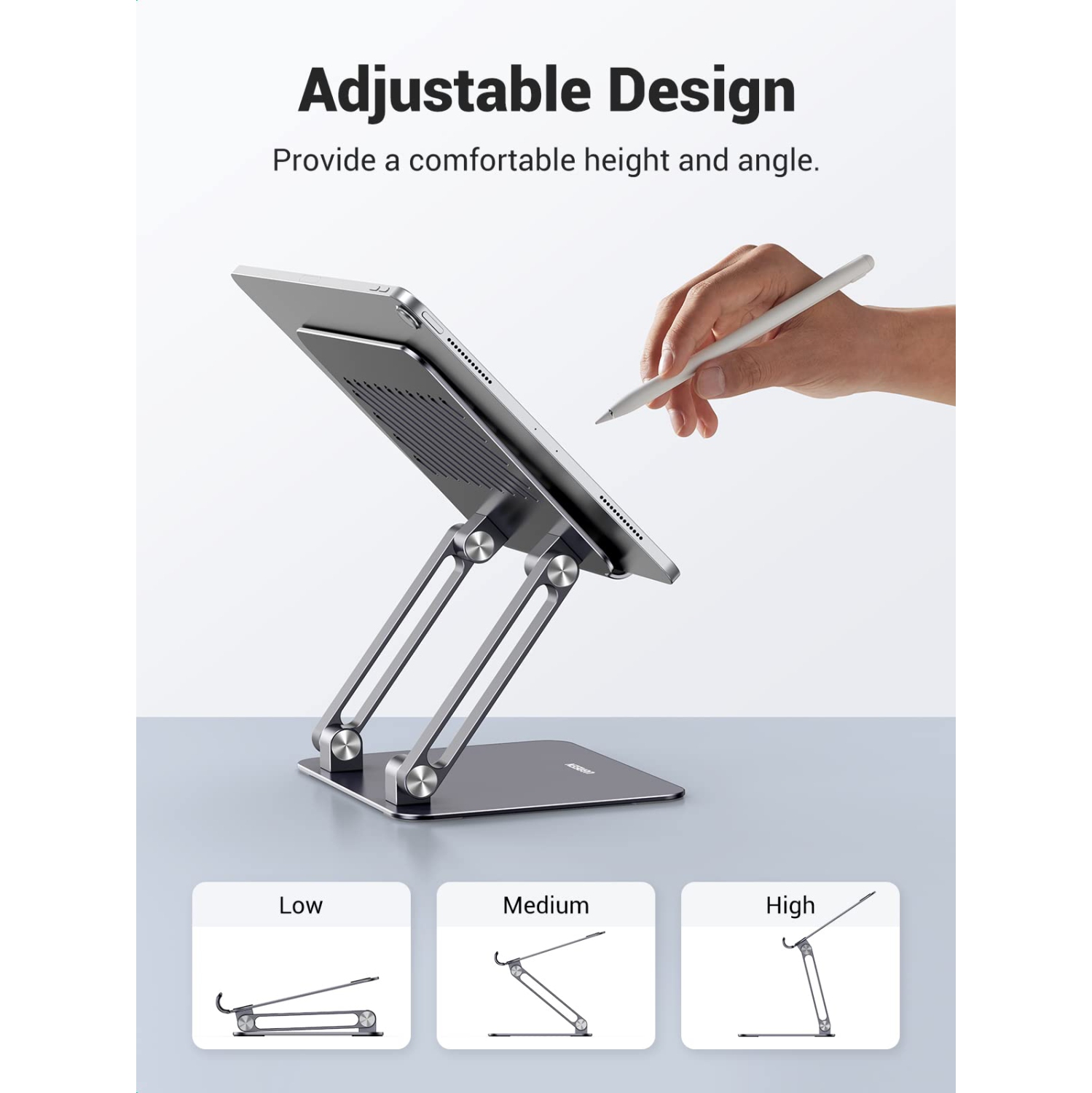 Tablet Stand Holder for Desk, Aluminum Desktop Tablet Holder Dock Adjustable Foldable Riser Compatible with iPad Pro 12.9, 9.7, 10.5, iPad Air, iPad