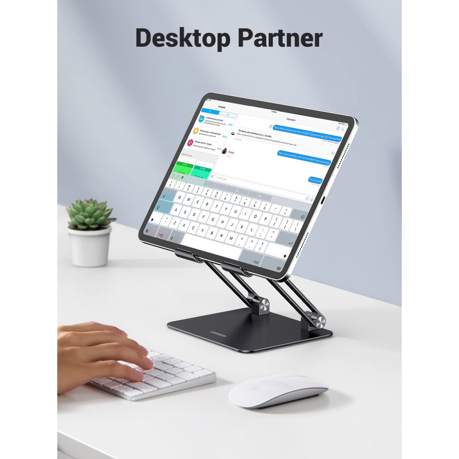 Tablet Stand Holder for Desk, Aluminum Desktop Tablet Holder Dock Adjustable Foldable Riser Compatible with iPad Pro 12.9, 9.7, 10.5, iPad Air, iPad