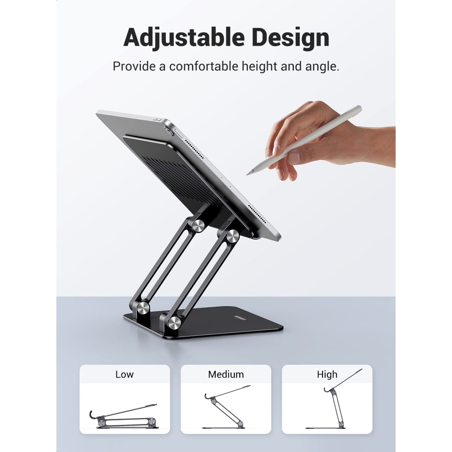 Tablet Stand Holder for Desk, Aluminum Desktop Tablet Holder Dock Adjustable Foldable Riser Compatible with iPad Pro 12.9, 9.7, 10.5, iPad Air, iPad