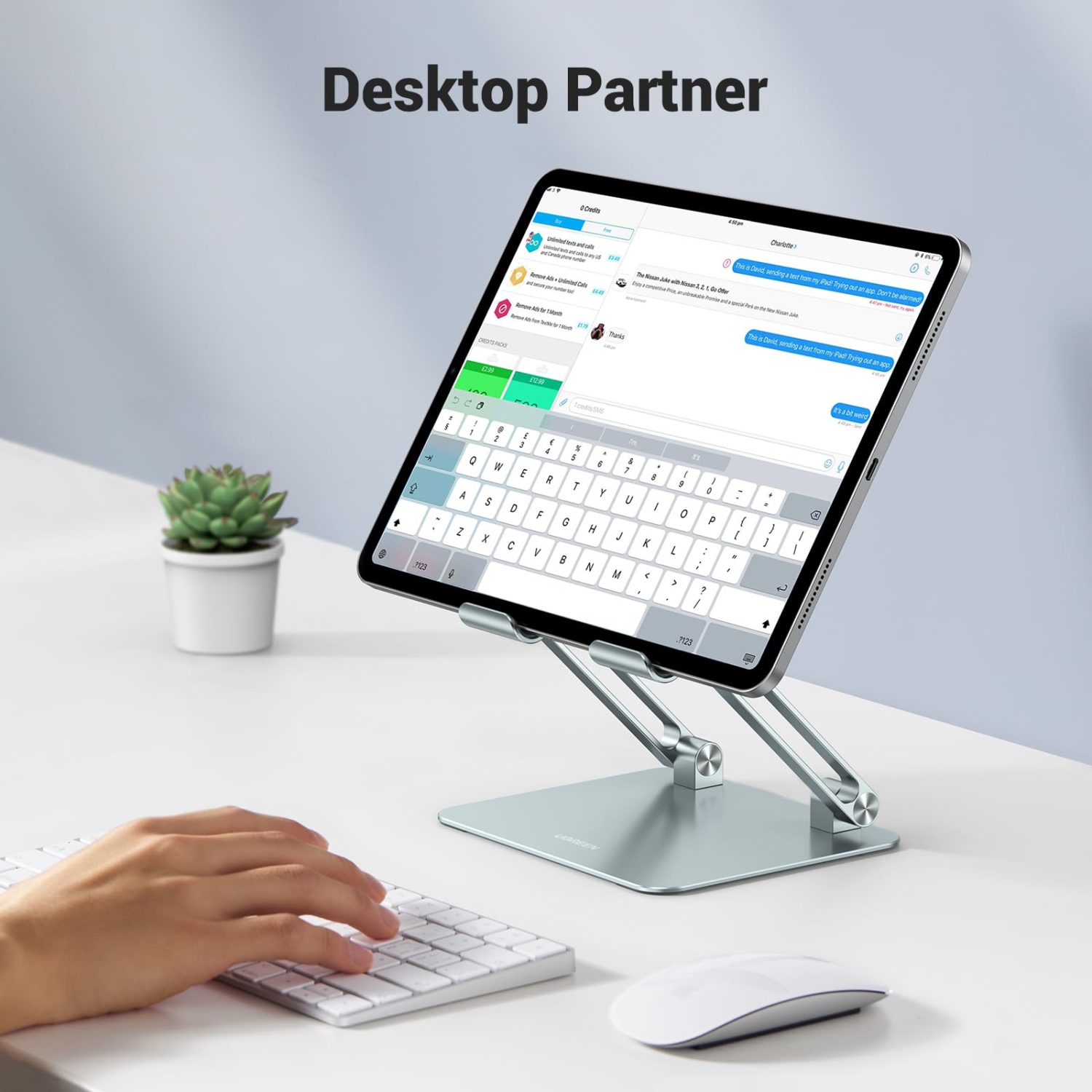 Tablet Stand Holder for Desk, Aluminum Desktop Tablet Holder Dock Adjustable Foldable Riser Compatible with iPad Pro 12.9, 9.7, 10.5, iPad Air, iPad