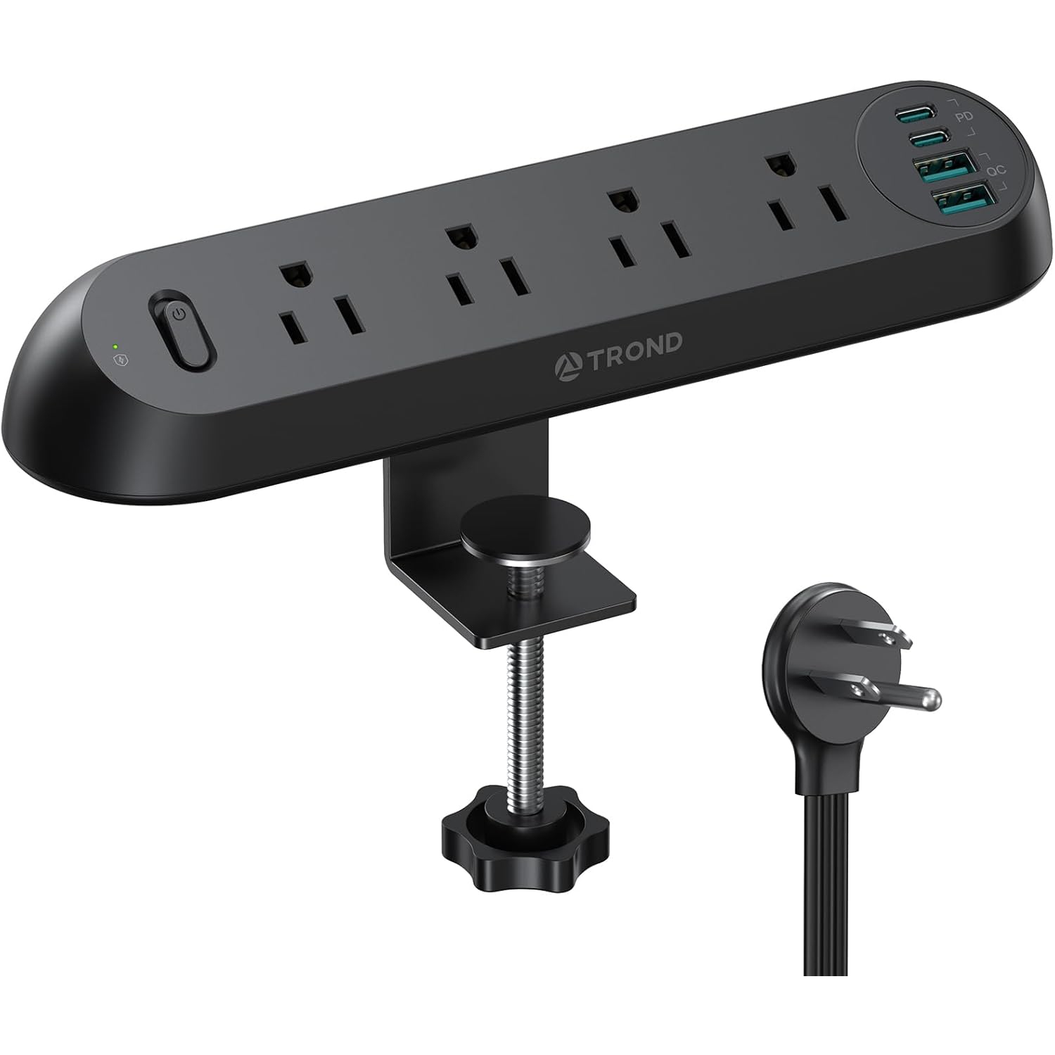 Desk Clamp Power Strip with USB-C PD 20W, Surge Protector, 4 AC Outlets & 4 USB Ports, ETL Listed, 6ft Flat Plug Extension Cord, Fits 1.97" Table