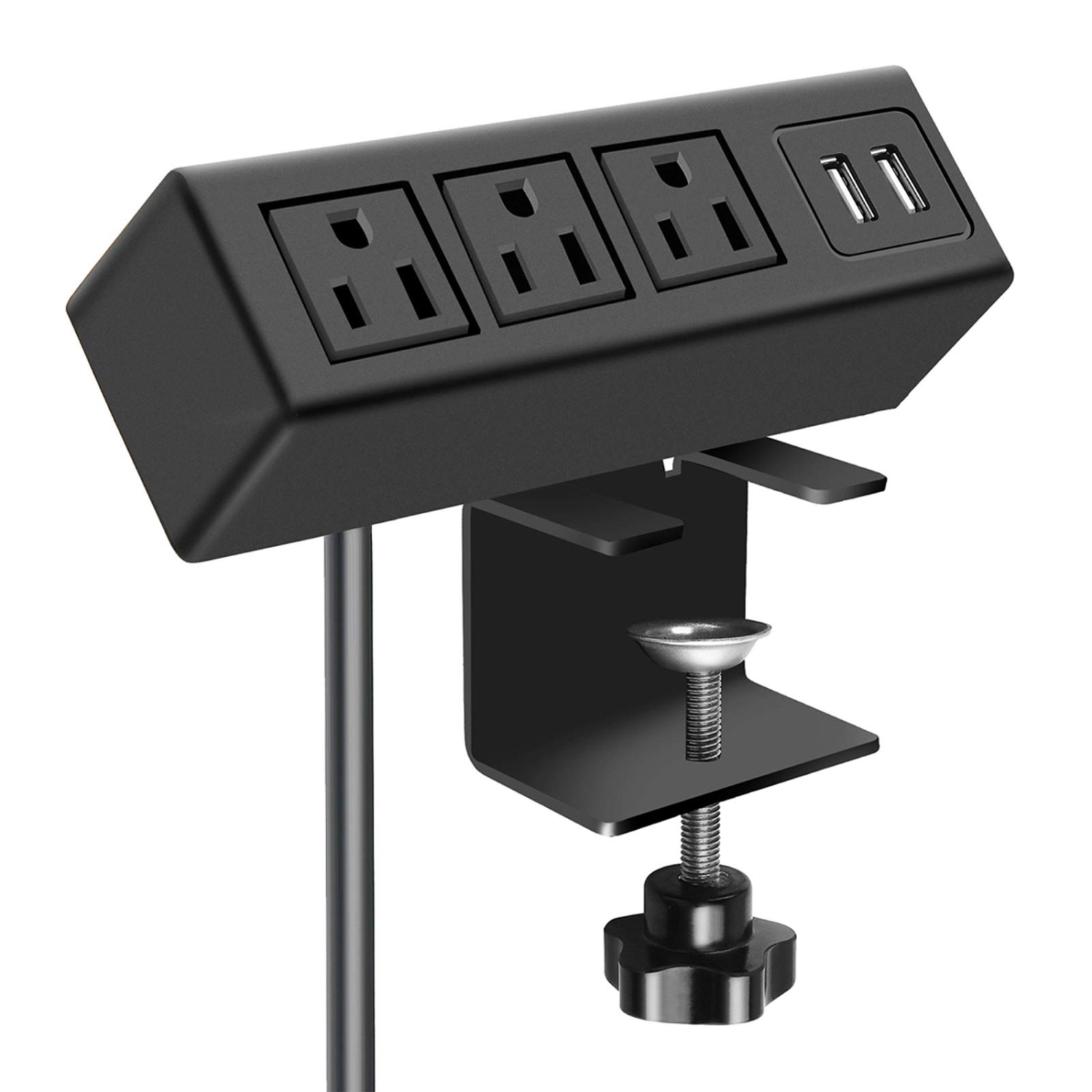 3 Outlet Desk Clamp Power Strip, Desk Mount USB Charging Power Station, Removable Desktop Power Center Plugs Output 125V/60HZ/12A/1500W, USB 5V/2.1A