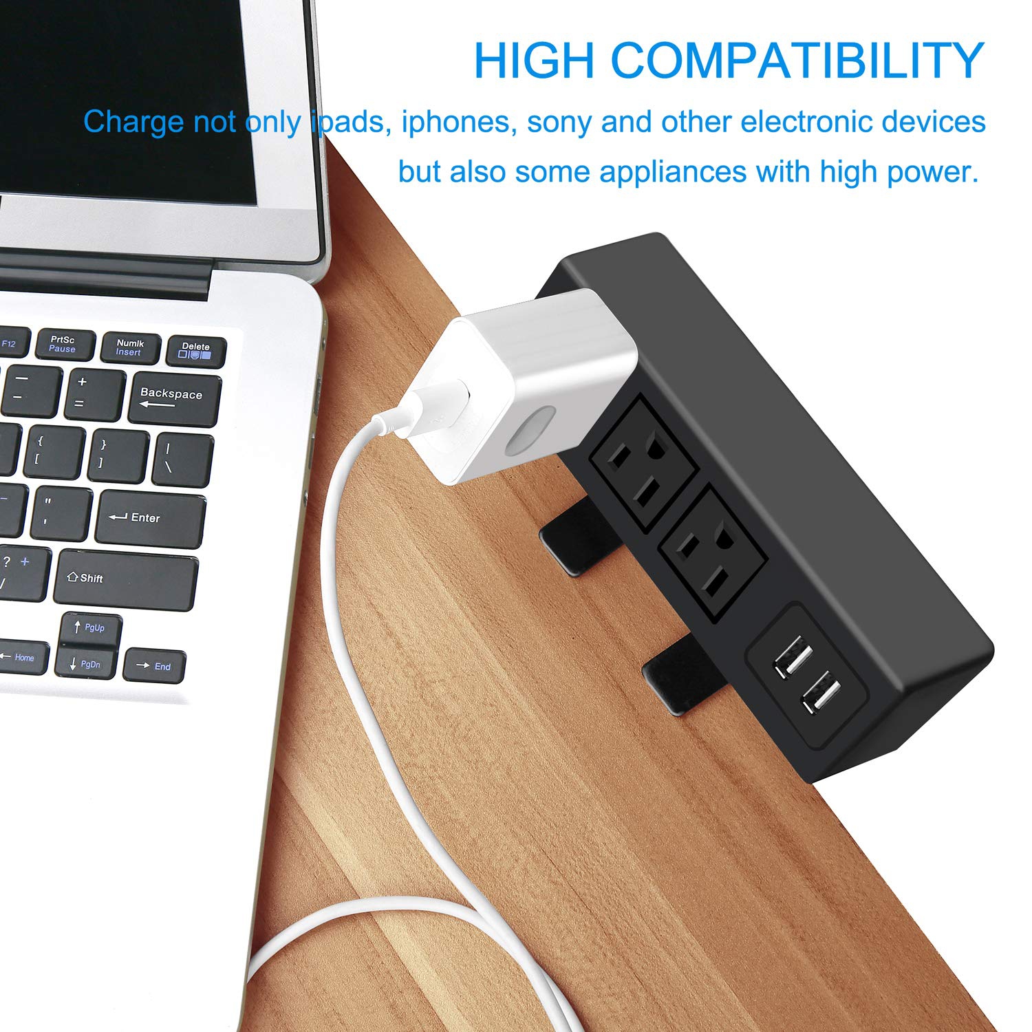 3 Outlet Desk Clamp Power Strip, Desk Mount USB Charging Power Station, Removable Desktop Power Center Plugs Output 125V/60HZ/12A/1500W, USB 5V/2.1A