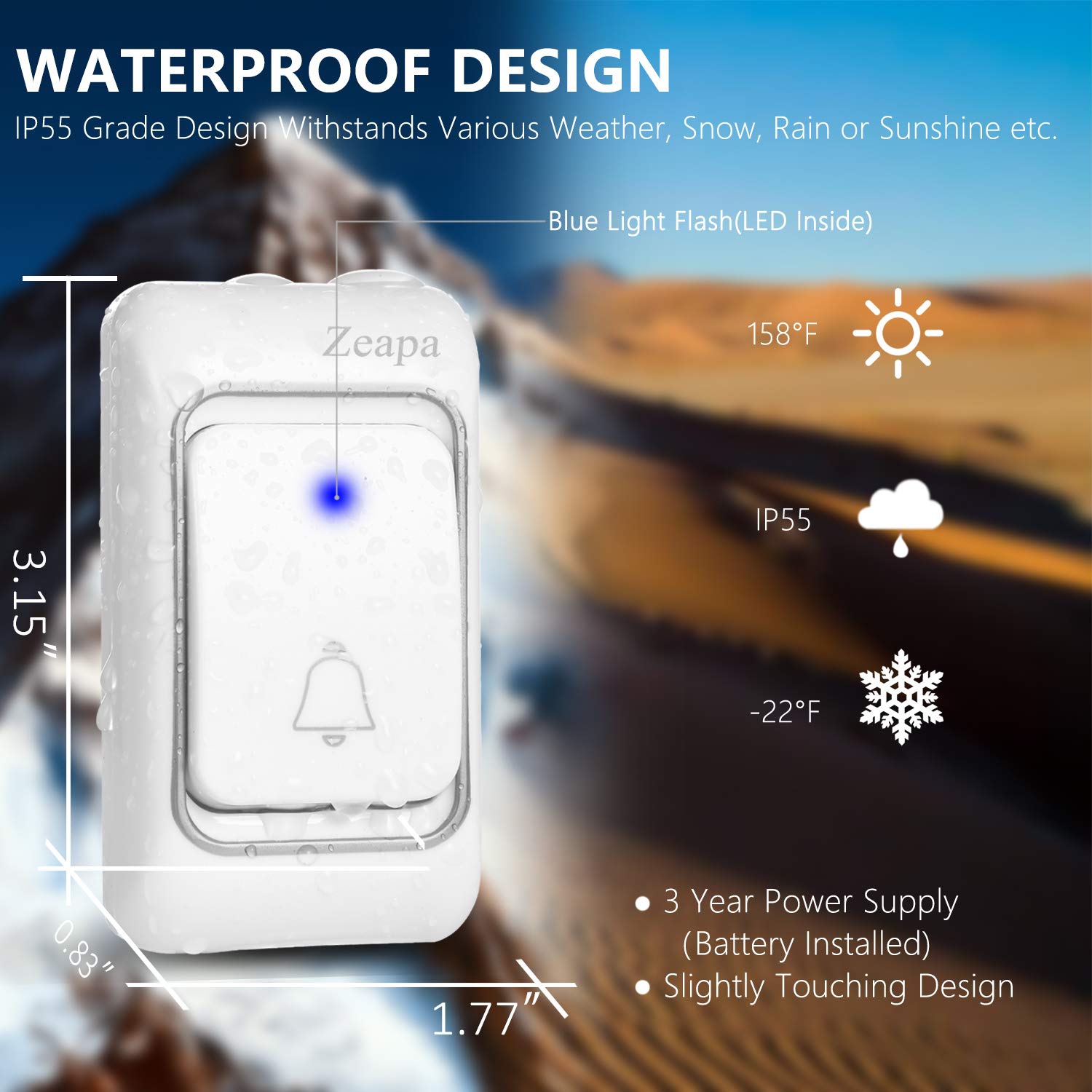 Wireless Doorbell, 2-Plugin Receivers, 2-Transmitters, Battery Included, 1300ft Range, 58 Chimes, 4 Volume, Loud, Bright LED Indicator, Waterproof,