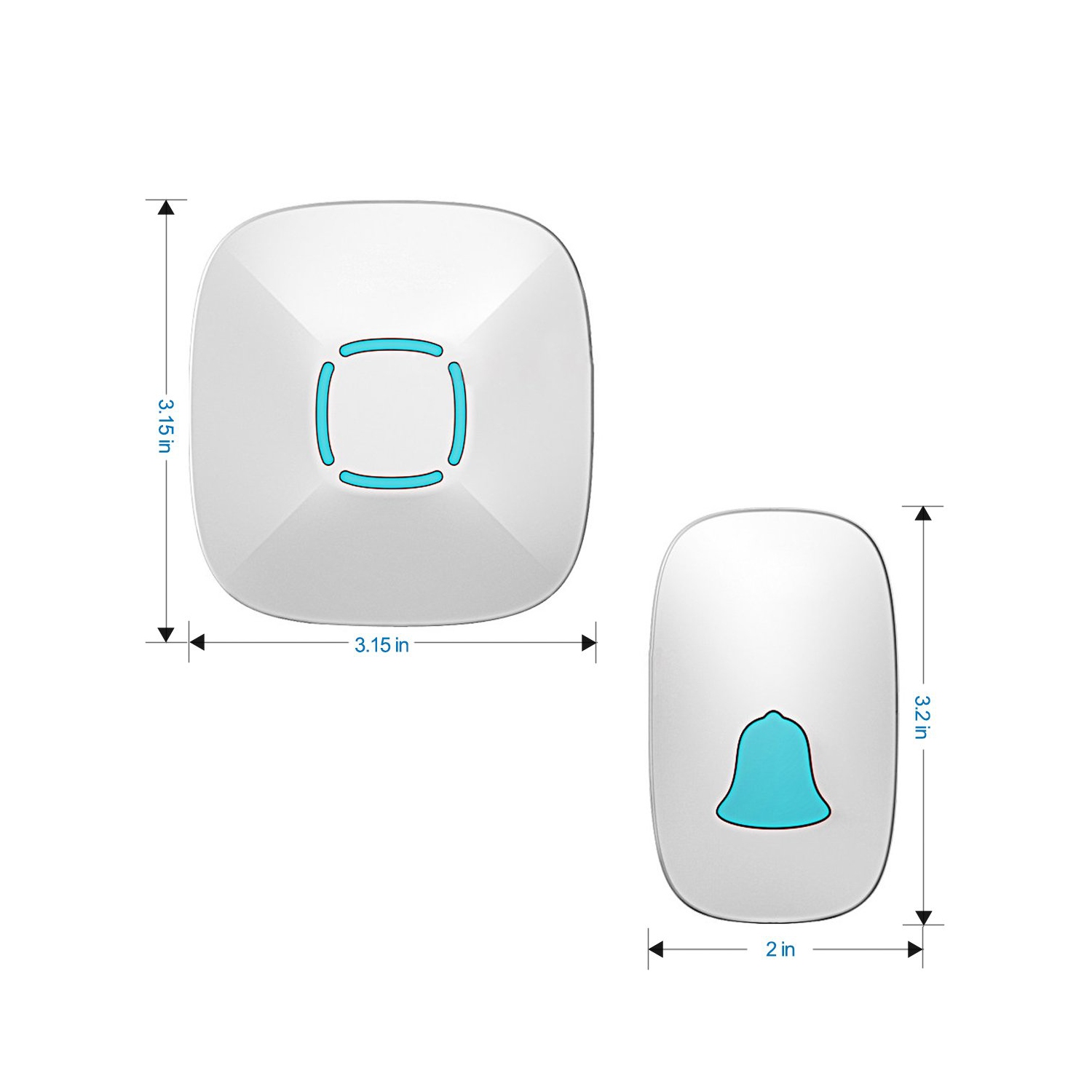 Sonnette, ensemble de carillon de porte sans fil étanche avec 36 Chimes, volume réglable; 1000feet dB de fonctionnement, avec sonnette de porte à DEL