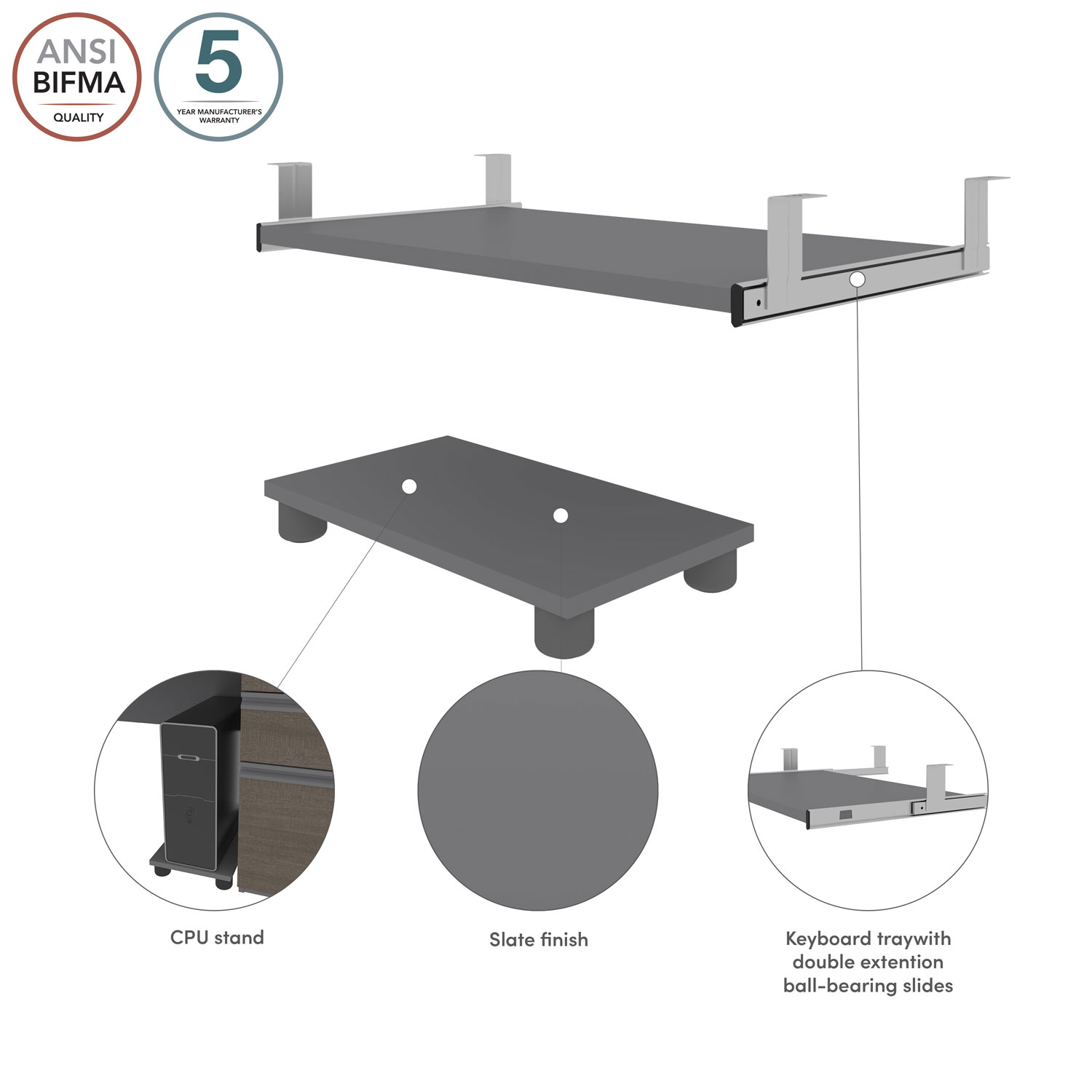 Plateau pour clavier et support pour processeur Prestige+ de Bestar - Ardoise