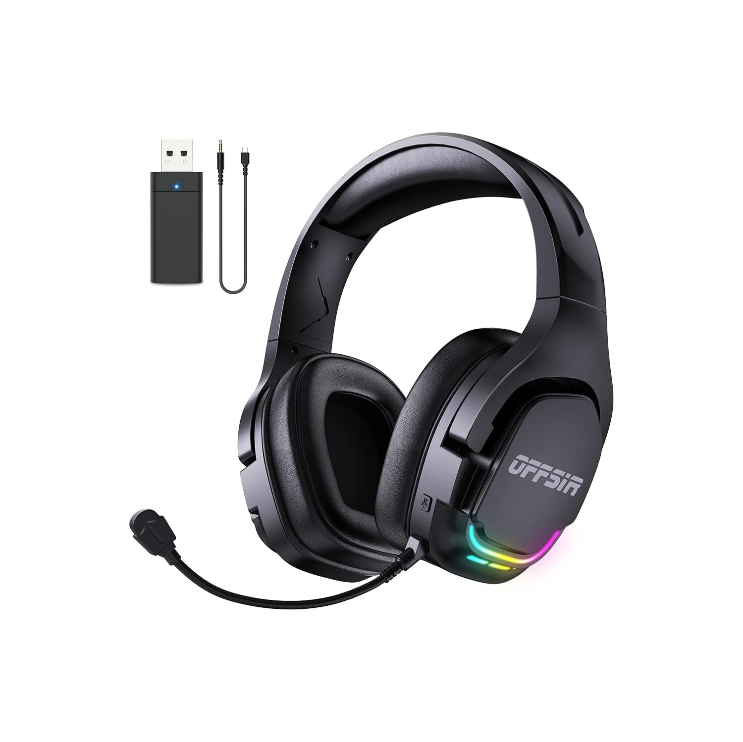 3-In-1 Gamer Headphones with Microphone for PC PS5 PS4. RGB Lights, 2.4G Wireless/Bluetooth/3.5mm Wired Connection. Compatible with Xbox, Playstation, Mac, Computer, Laptop