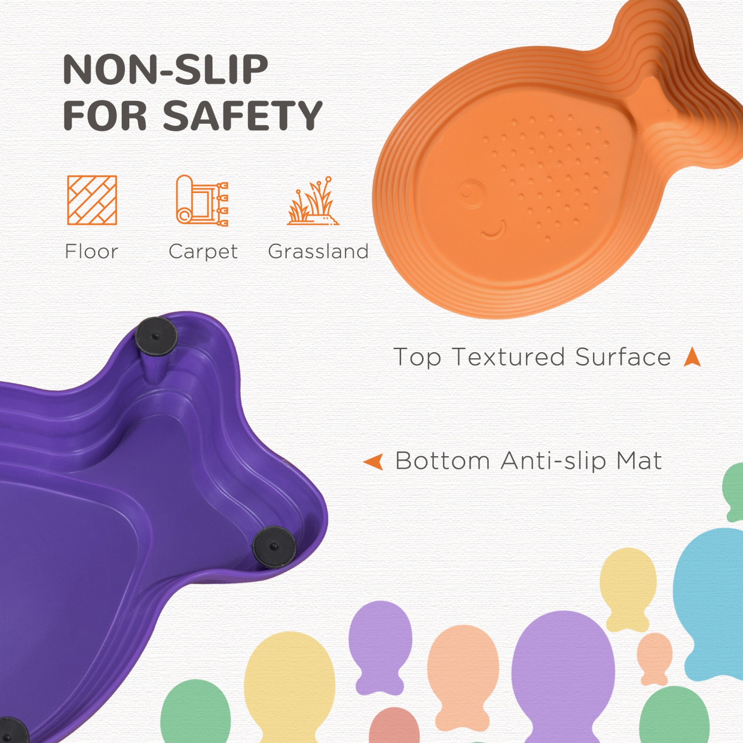 Ensemble de 8 pierres d'équilibre pour enfants de Outsunny, parcours d'obstacles antidérapants style poisson, blocs d'équilibre empilables pour