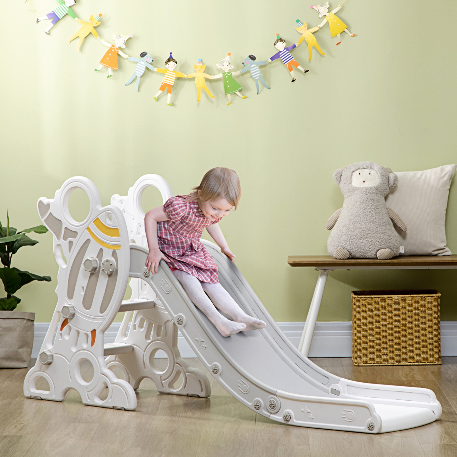 Qaba Toddler Slide Indoor for Kids 1.5-3 Years Old, Space Theme Climber Slide Playset, Grey