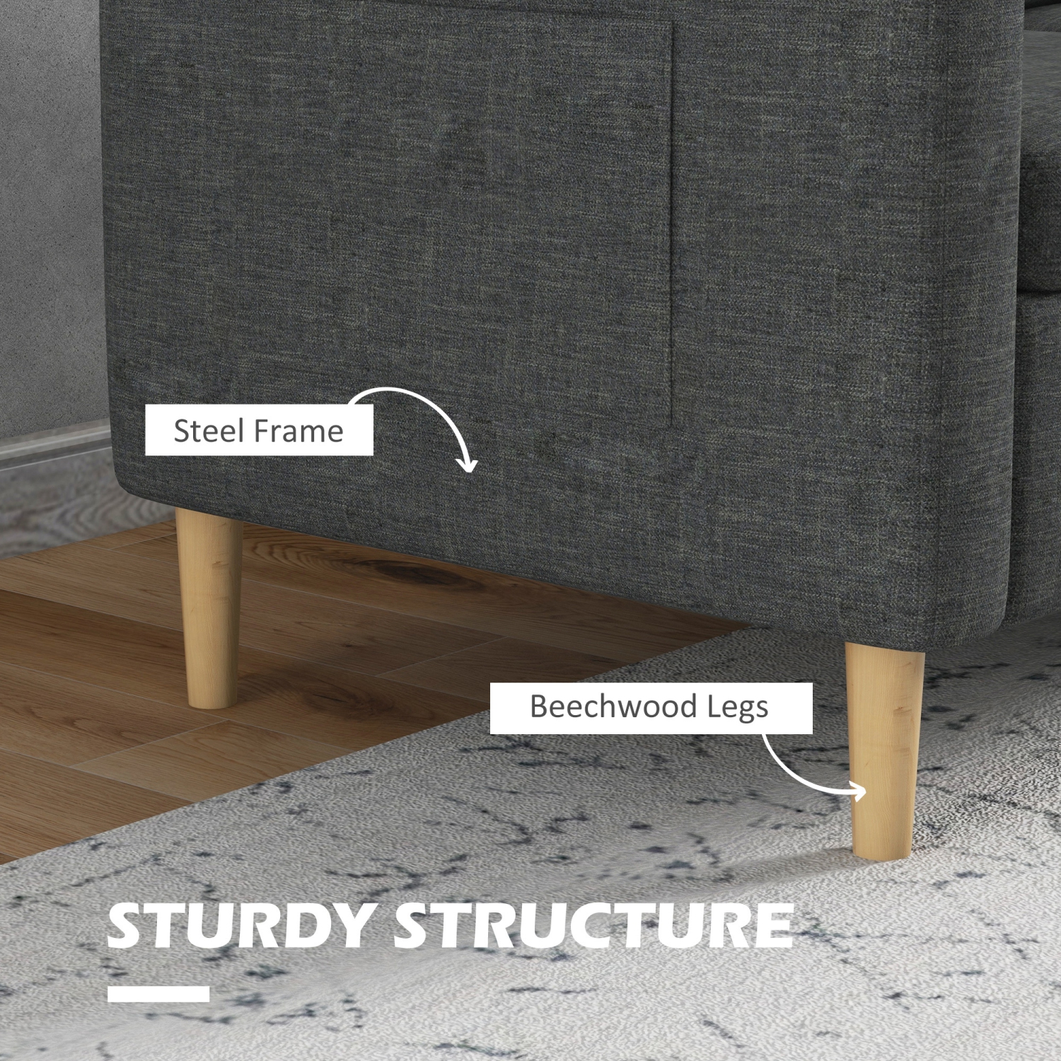HOMCOM 56" Loveseat Sofa for Bedroom, Modern Love Seats Furniture, Upholstered 2 Seater Couch with Side Pockets, Solid Wood Frame for Living Room,