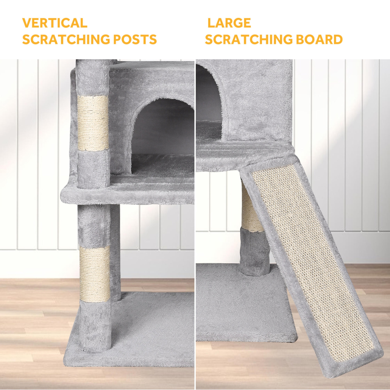 Petites grattoirs pour chats gris, tour pour chats avec hamac et grande planche à gratter en sisal