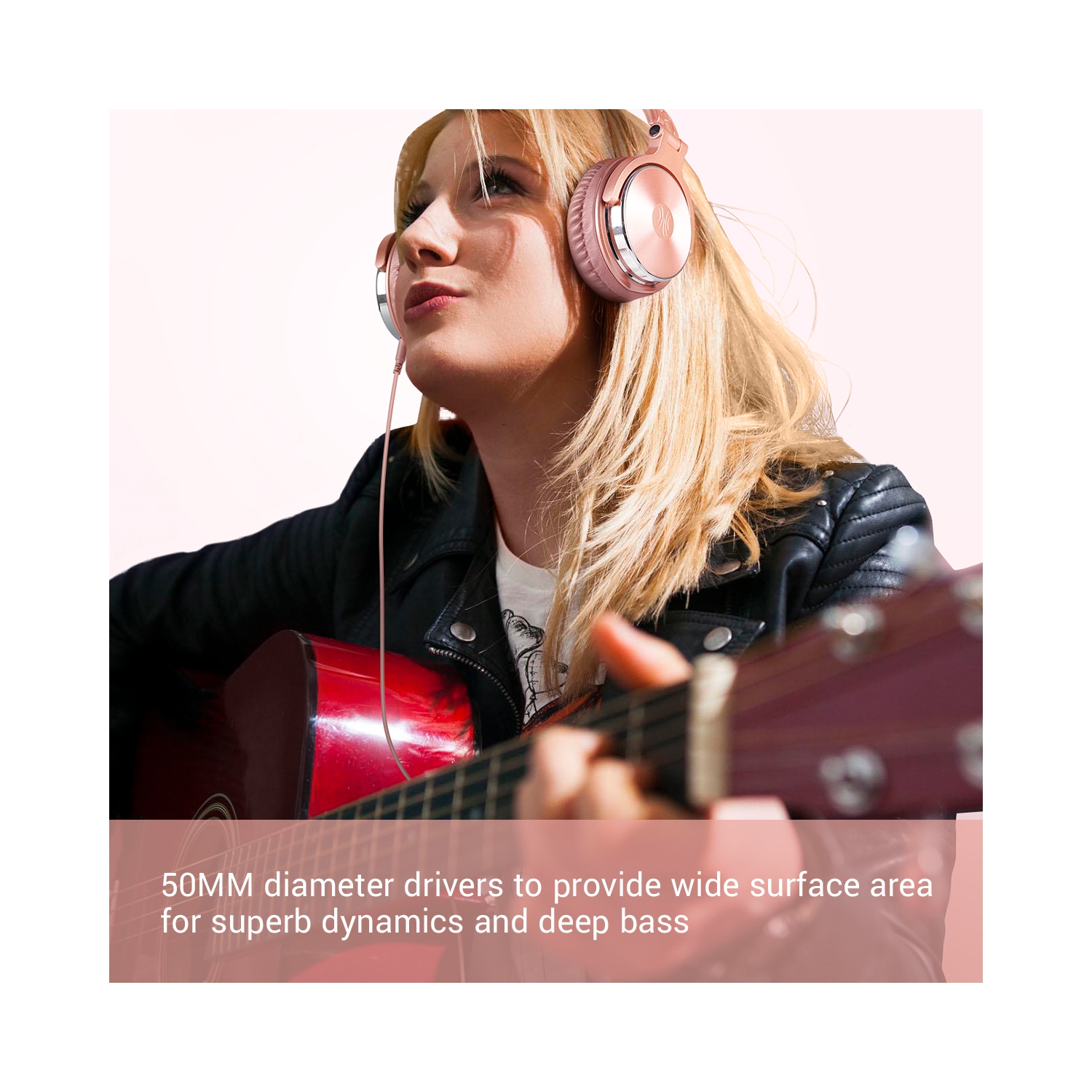 Casque d'écoute avec fil de OneOdio pour femmes deux prises avec micro - Rose