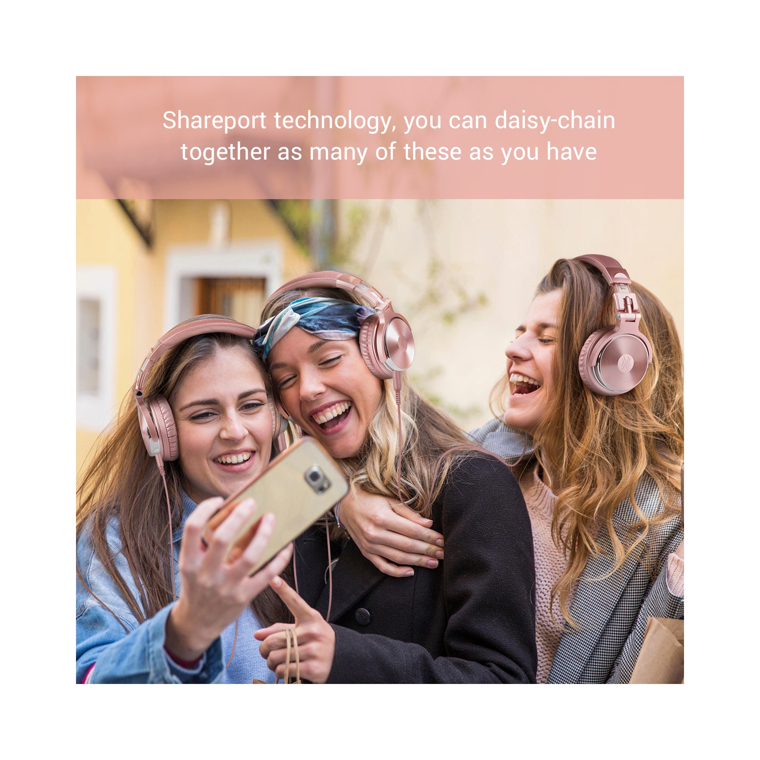 Casque d'écoute avec fil de OneOdio pour femmes deux prises avec micro - Rose