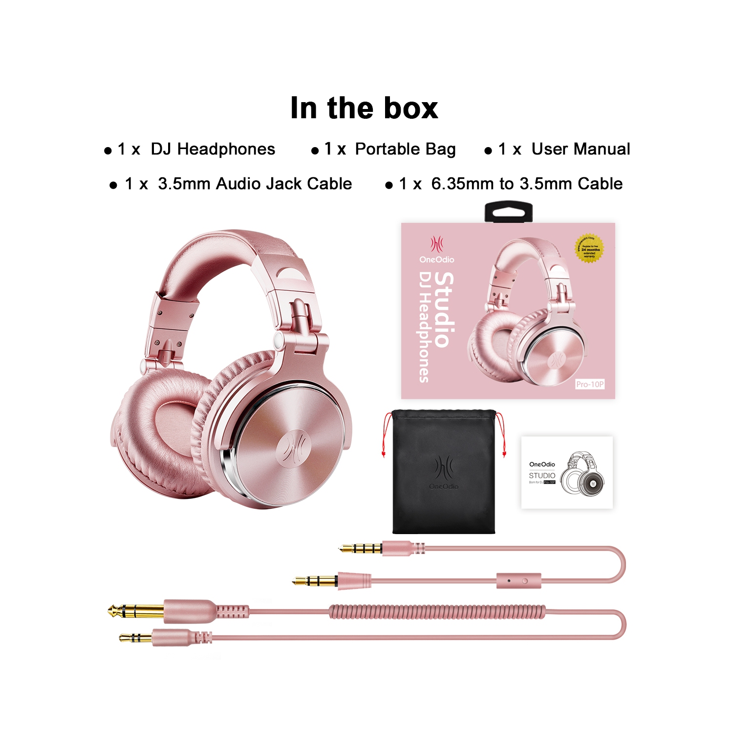 Casque d'écoute avec fil de OneOdio pour femmes deux prises avec micro - Rose
