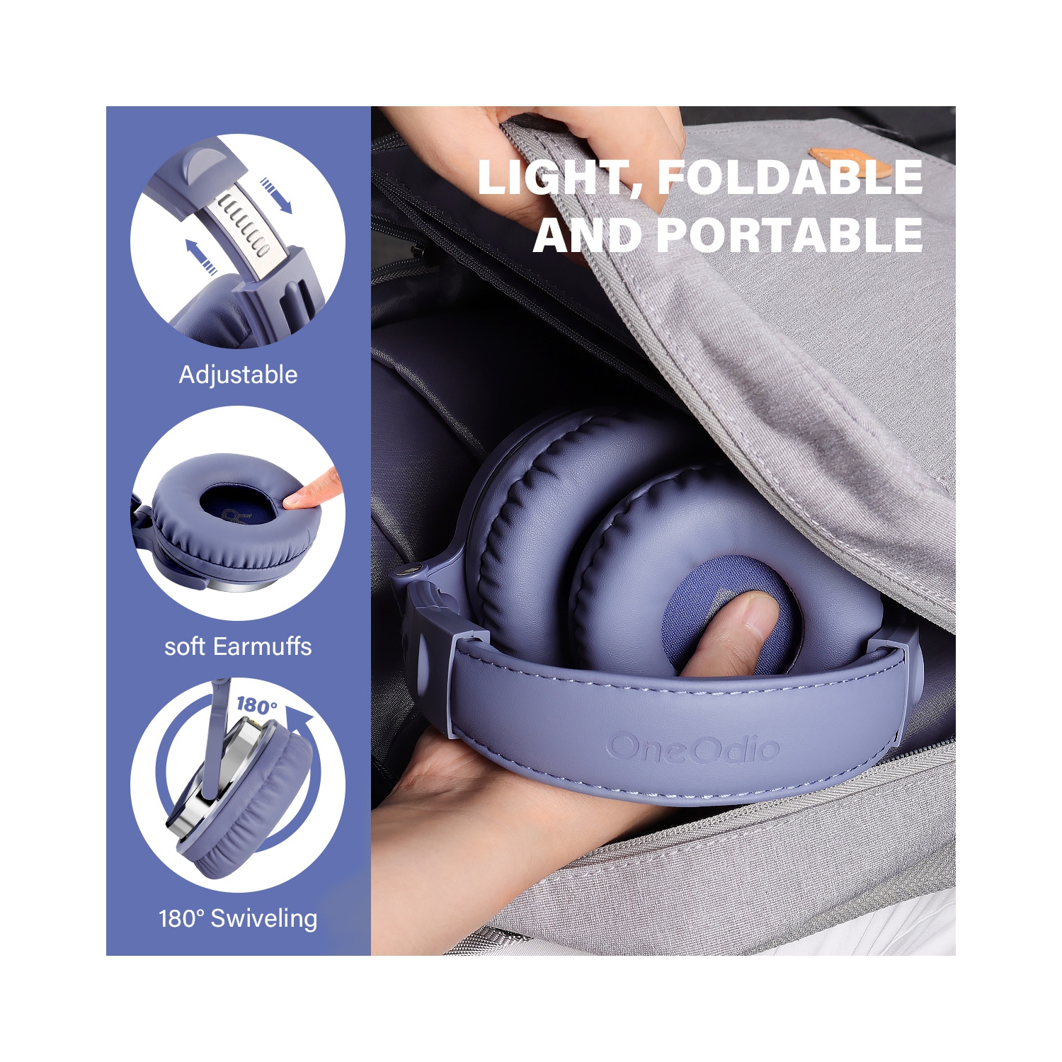Casque d'écoute avec fil de OneOdio avec deux prises pour microphone pour jeunes adultes - Bleu pâle